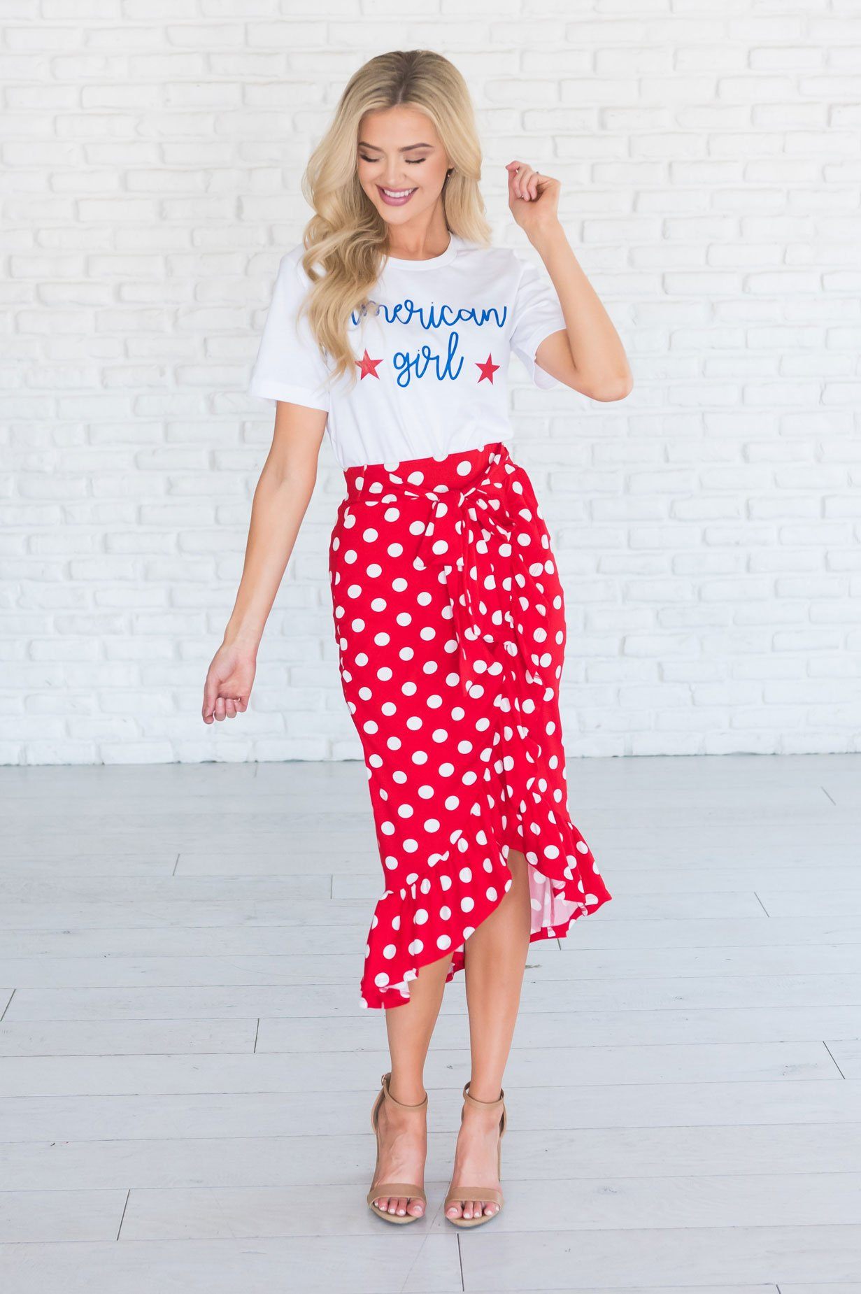 Home of the Lovely Tie Front Ruffle skirt Modest Dresses vendor-unknown