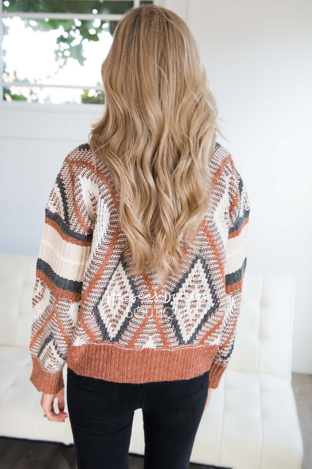 Keep Me Cozy Diamond Knit Sweater Tops vendor-unknown