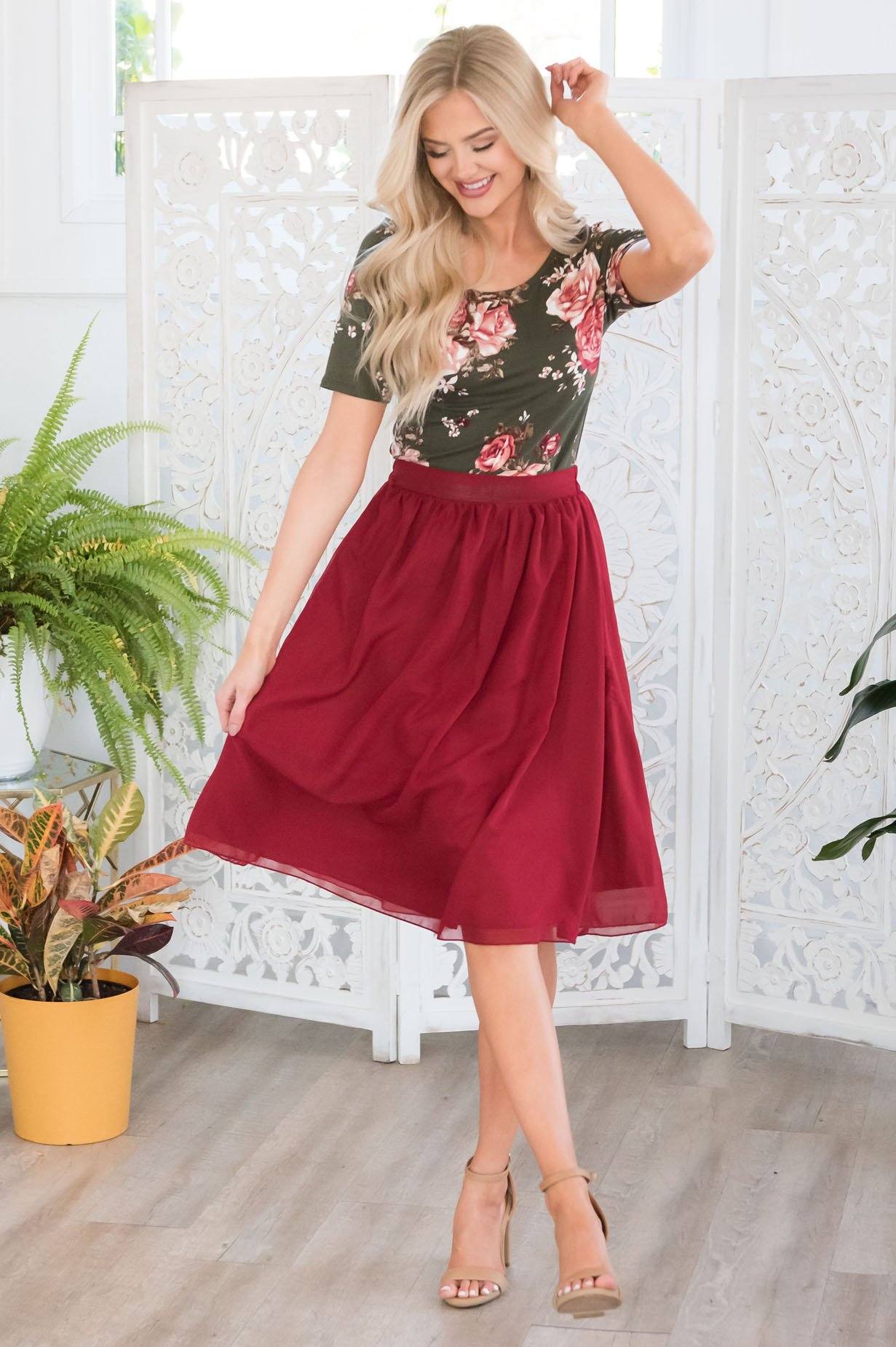 Deep Rust Chiffon Skirt Skirts vendor-unknown