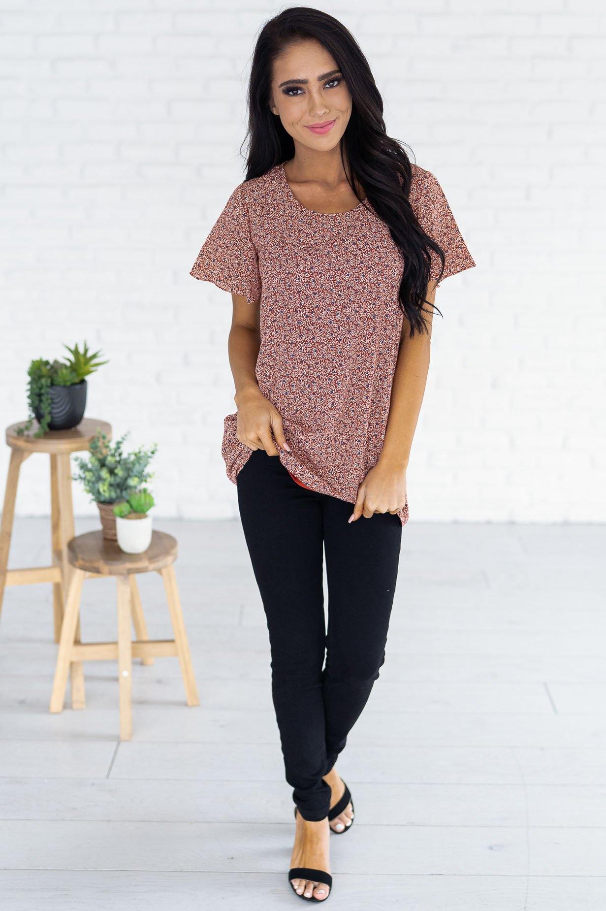 Ditzy Floral Modest Blouse Tops vendor-unknown