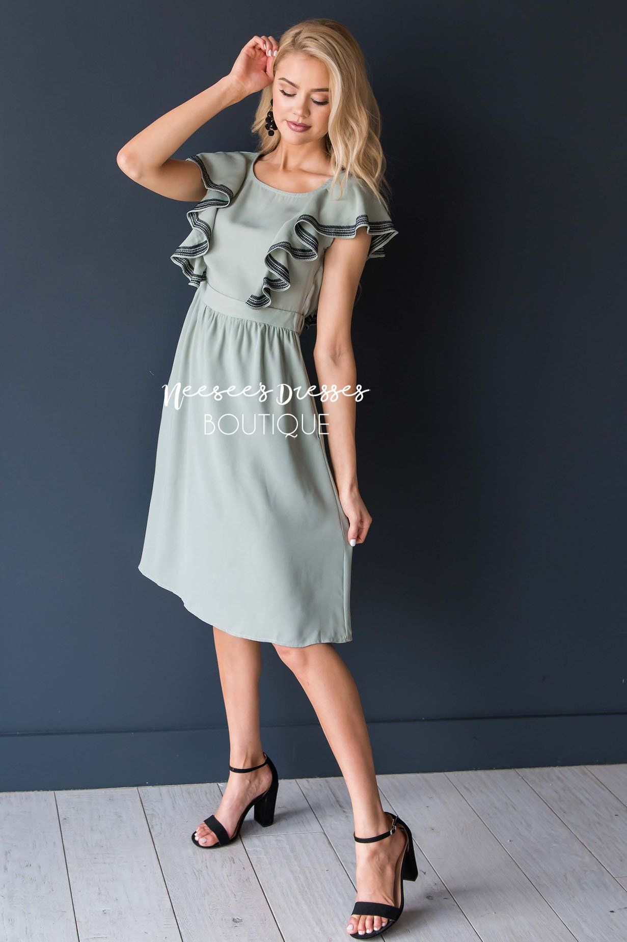 The Megan Ruffle Trim Dress Modest Dresses vendor-unknown