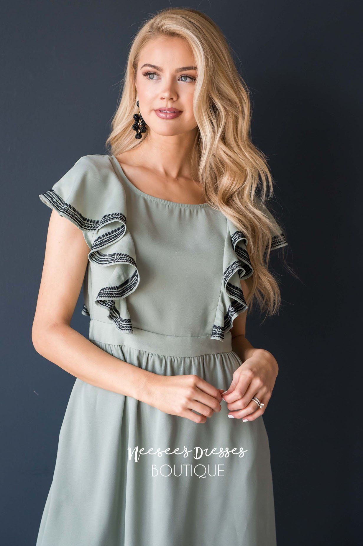 The Megan Ruffle Trim Dress Modest Dresses vendor-unknown