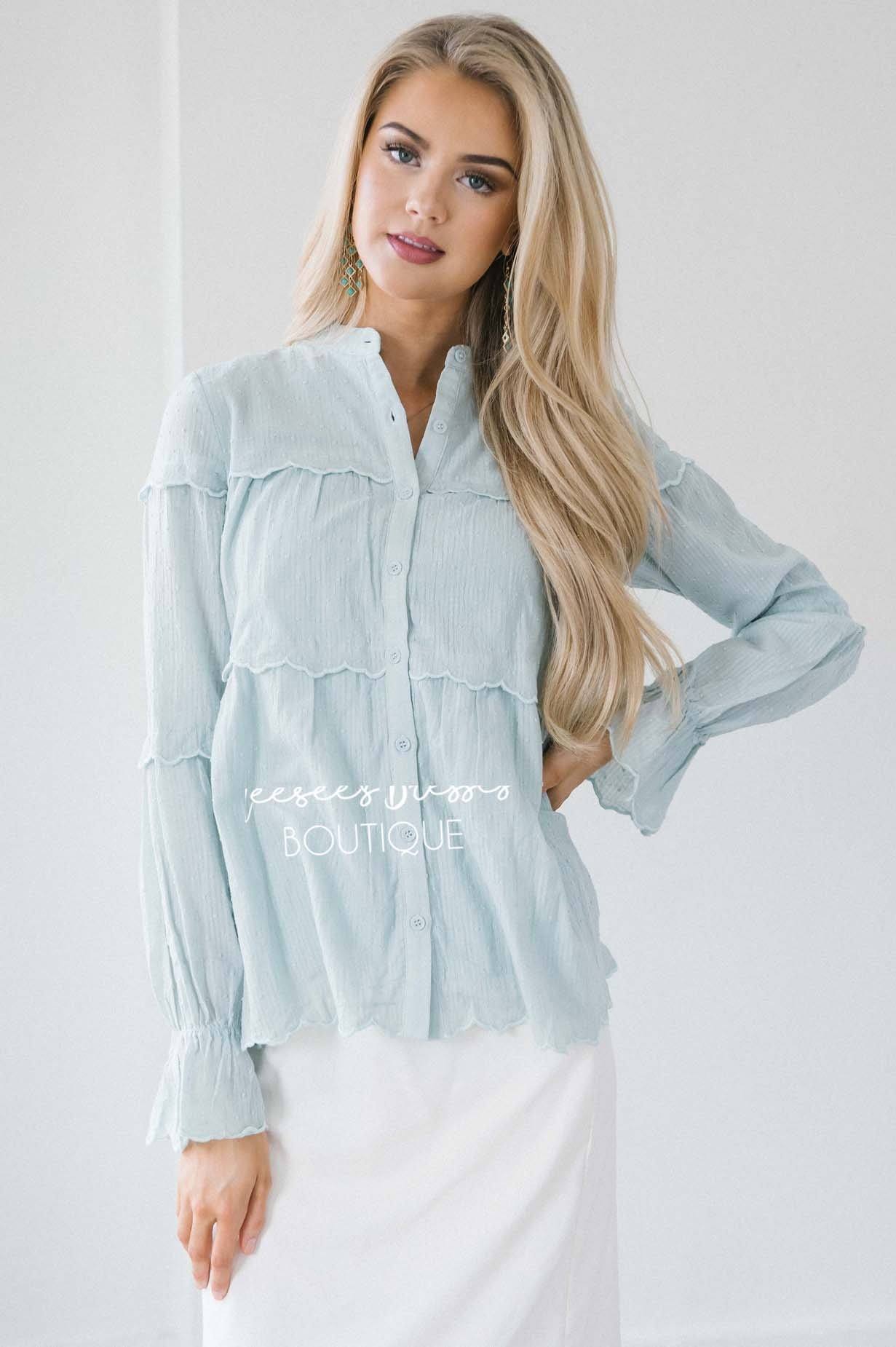 Ruffle & Buttons Tiered Blouse Tops vendor-unknown