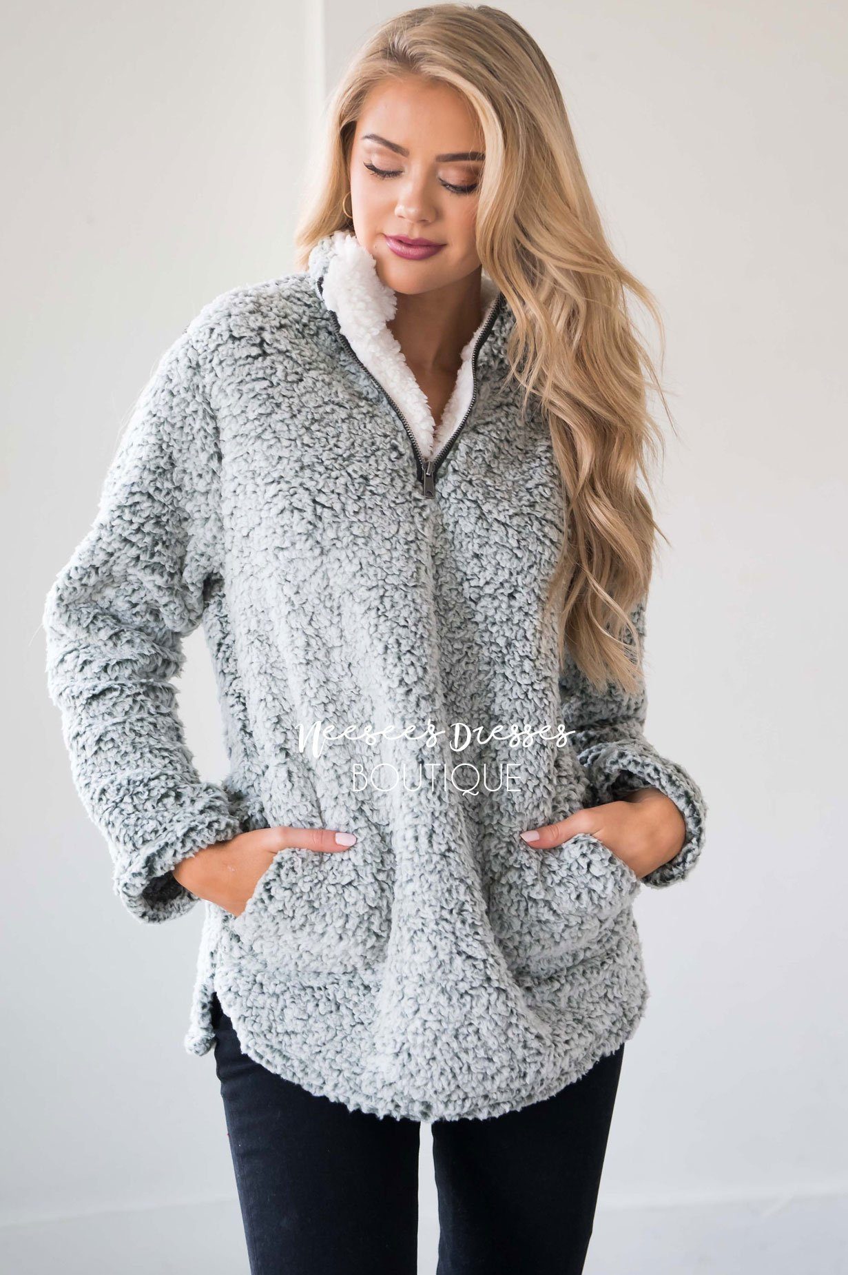 Sherpa Fleece Front Zip Sweater Tops vendor-unknown