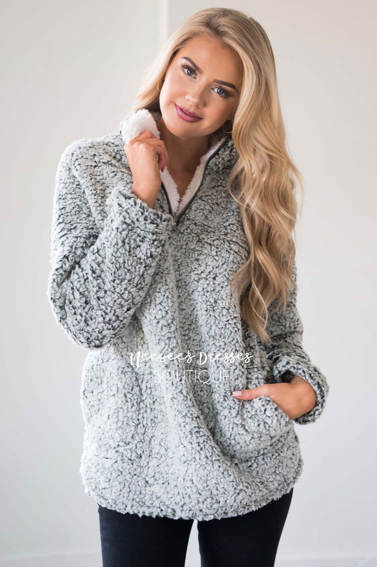 Sherpa Fleece Front Zip Sweater Tops vendor-unknown