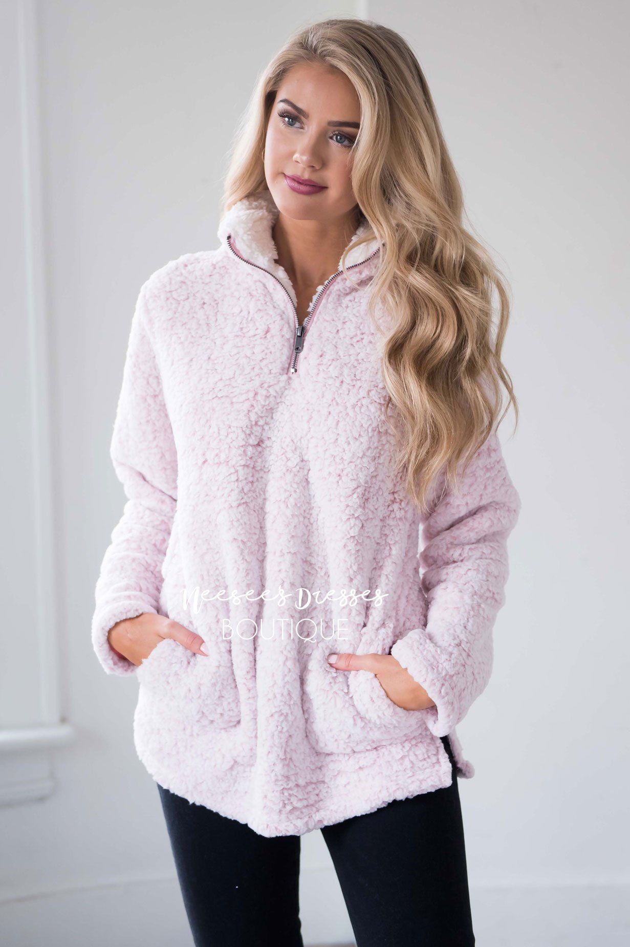 Sherpa Fleece Front Zip Sweater Tops vendor-unknown