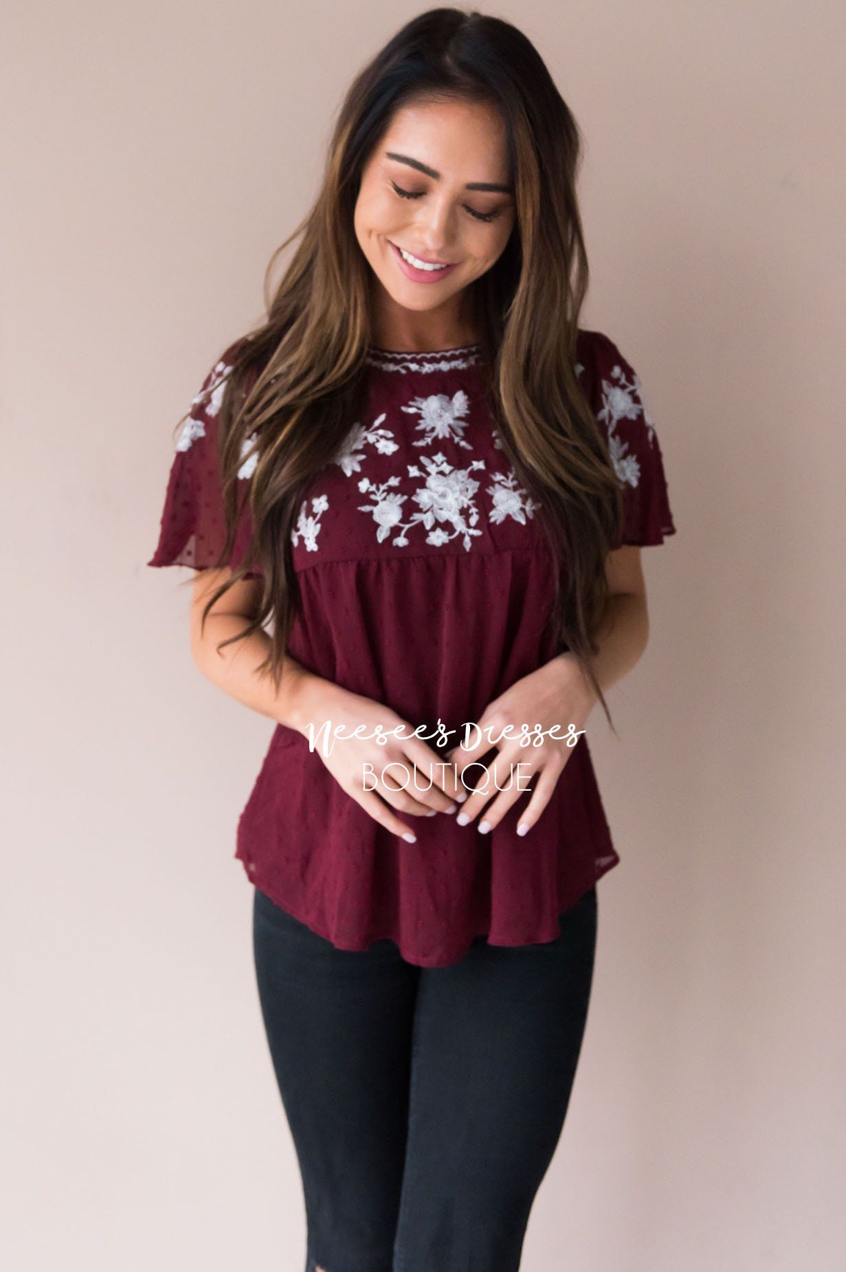 Simply Adored Swiss Dot Embroidered Blouse Tops vendor-unknown