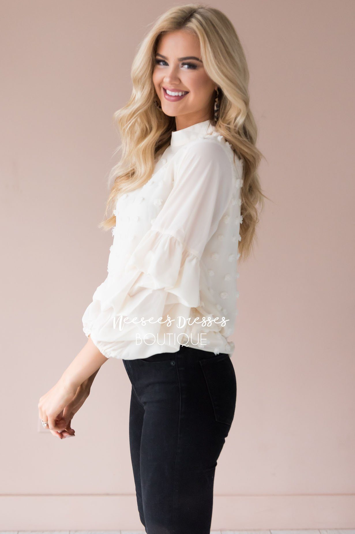 Simply Loved Swiss Dot Blouse Tops vendor-unknown