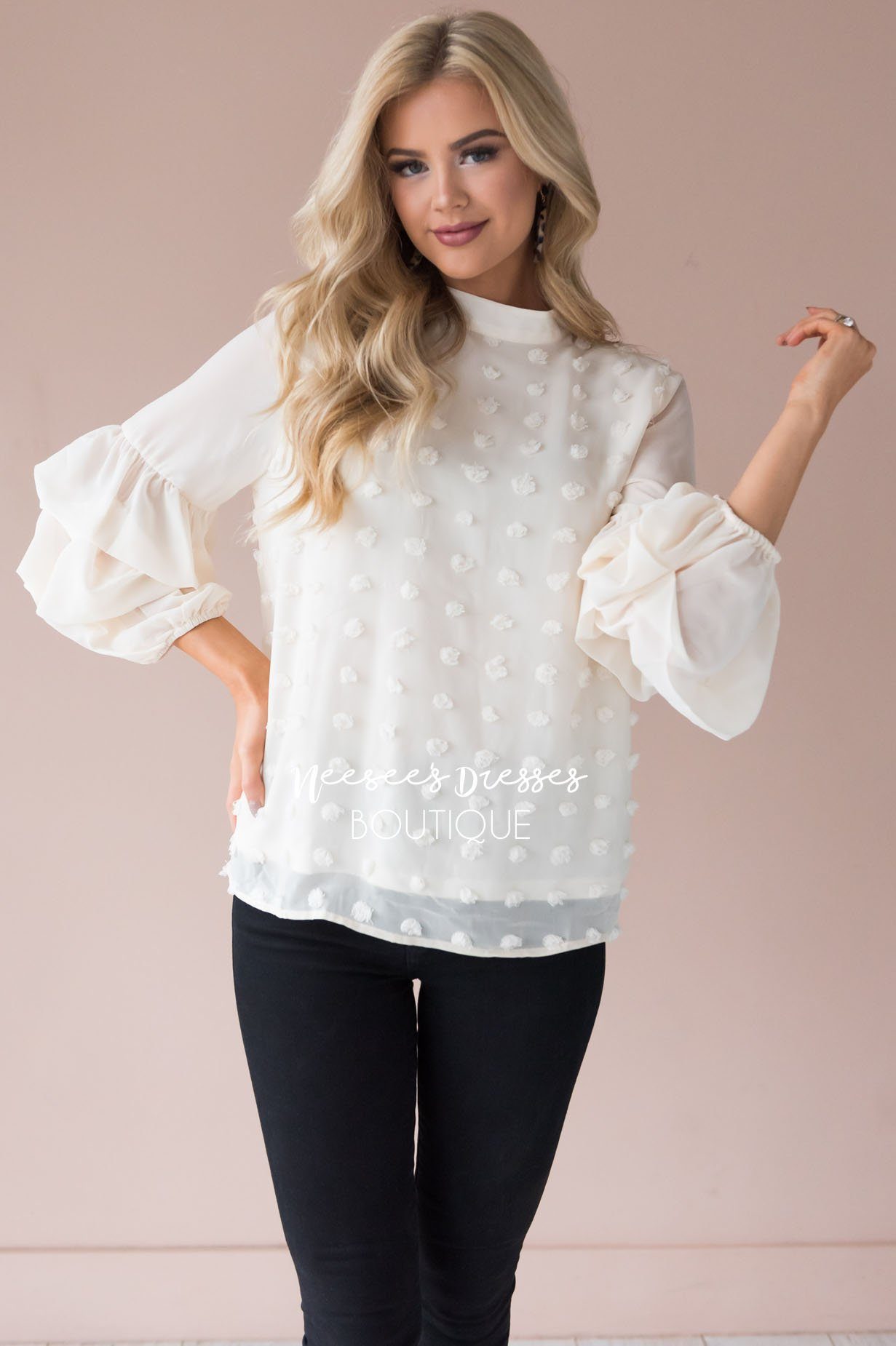 Simply Loved Swiss Dot Blouse Tops vendor-unknown