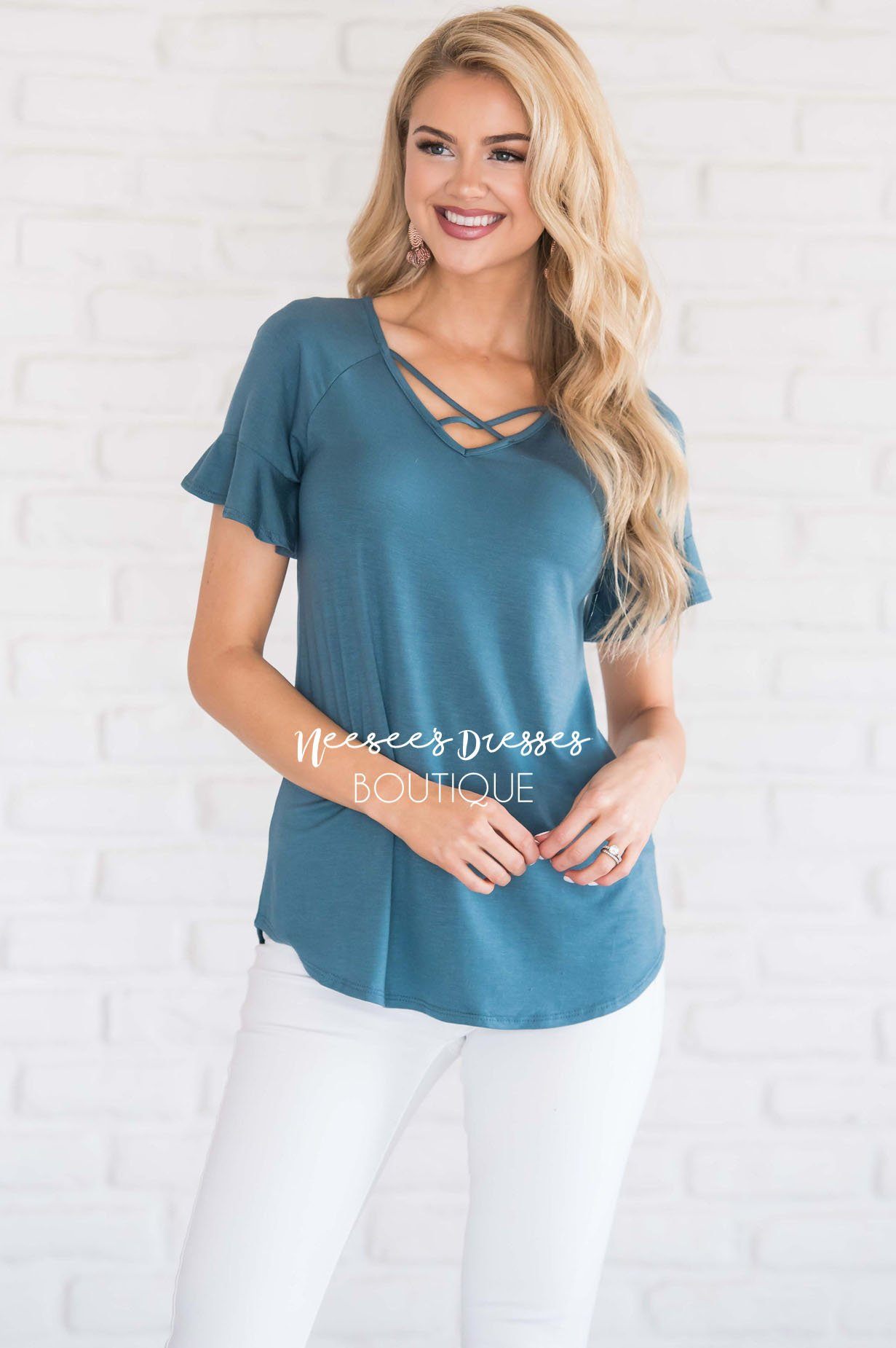 Criss Cross Flutter Sleeve Top Tops vendor-unknown