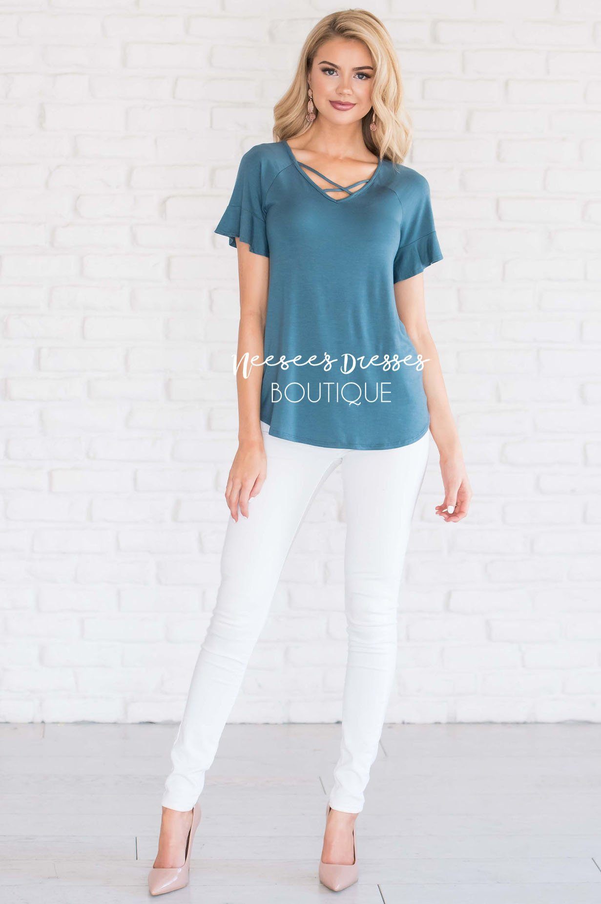 Criss Cross Flutter Sleeve Top Tops vendor-unknown