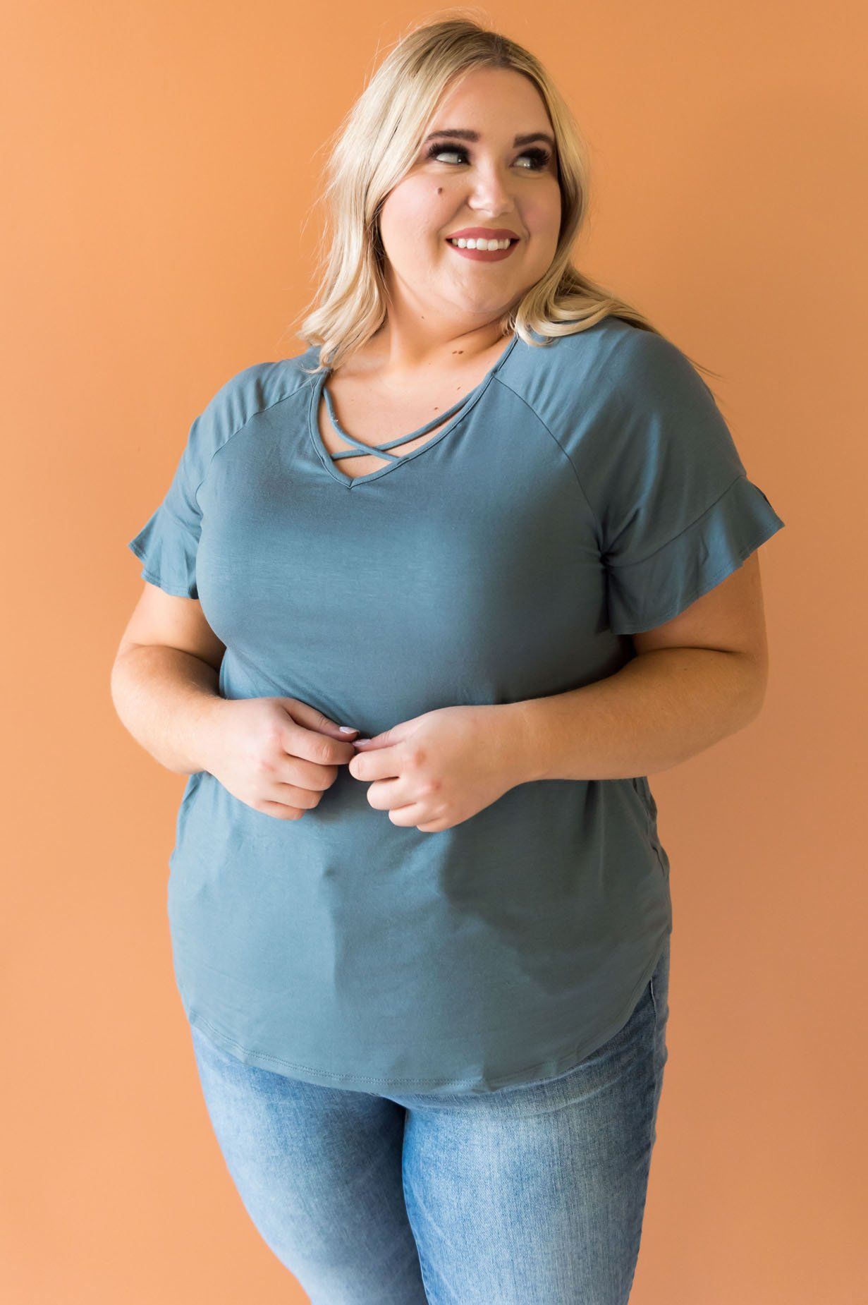 Criss Cross Flutter Sleeve Top Tops vendor-unknown