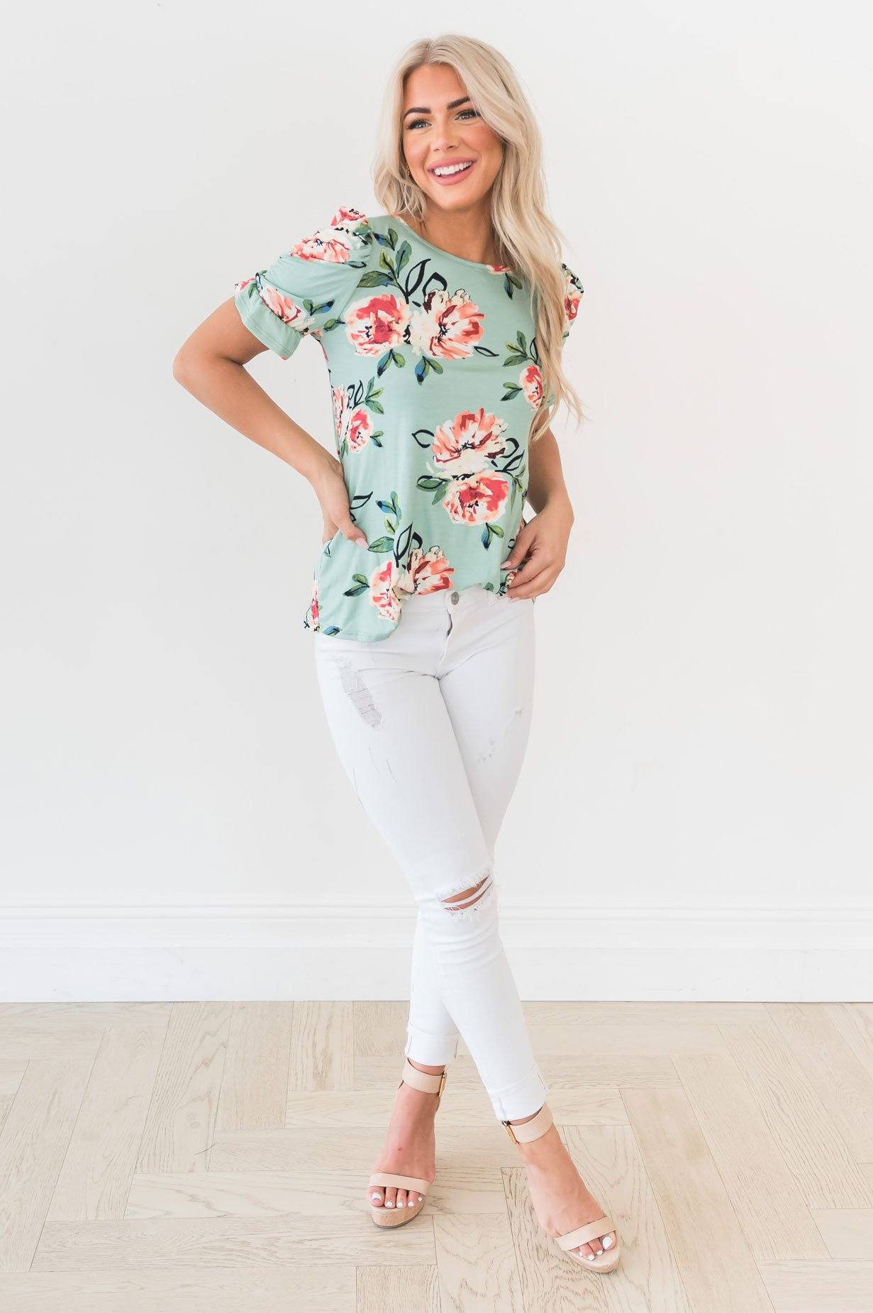 Darling Smile Ruche Sleeve Top Modest Dresses vendor-unknown