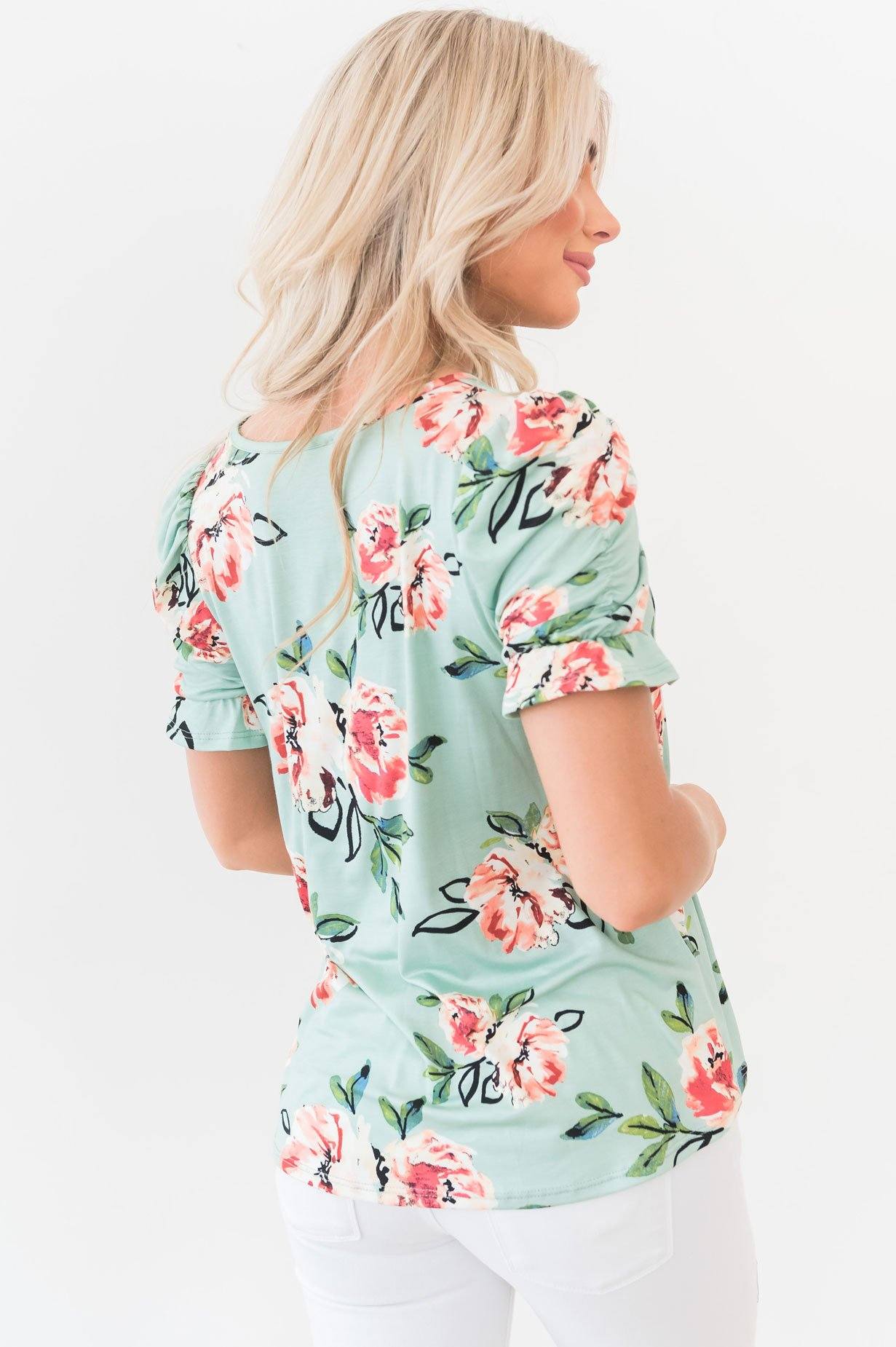 Darling Smile Ruche Sleeve Top Modest Dresses vendor-unknown