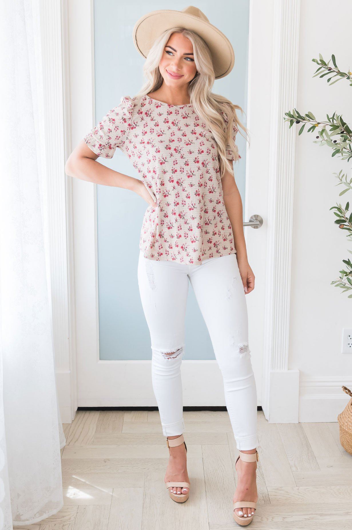 Darling Smile Ruche Sleeve Top Modest Dresses vendor-unknown