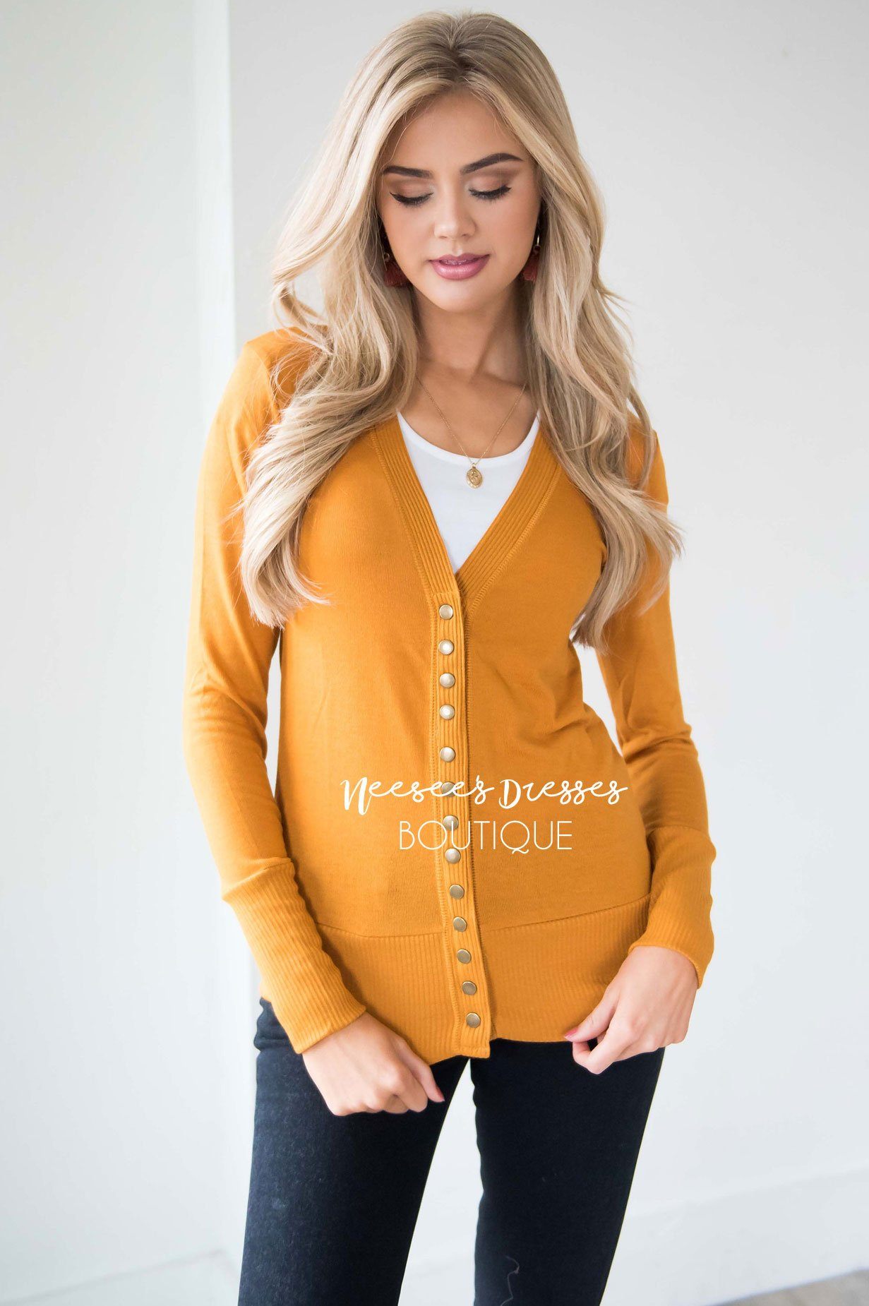 Snap Up Button Cardigan Tops vendor-unknown