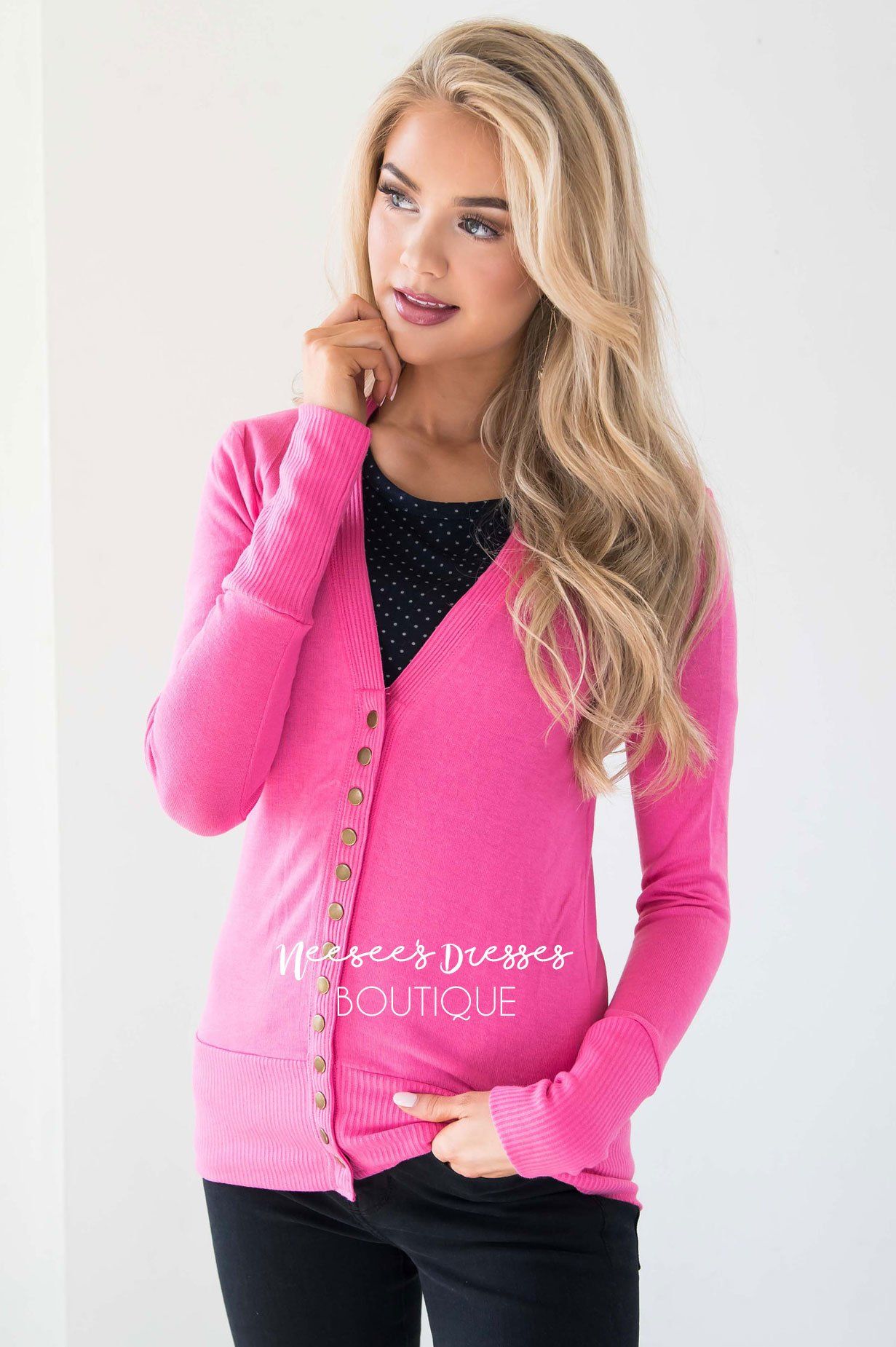 Snap Up Button Cardigan Tops vendor-unknown