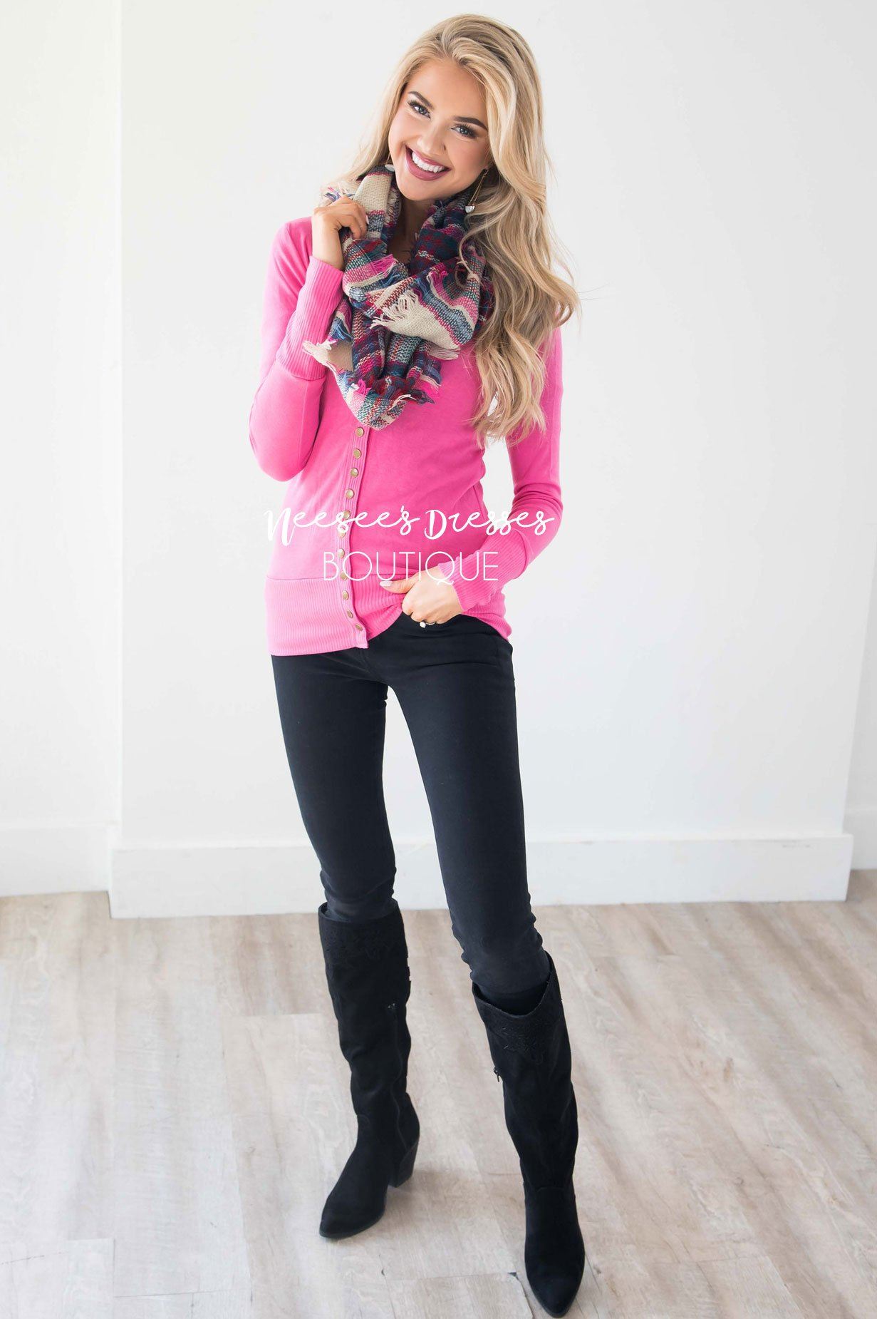 Snap Up Button Cardigan Tops vendor-unknown