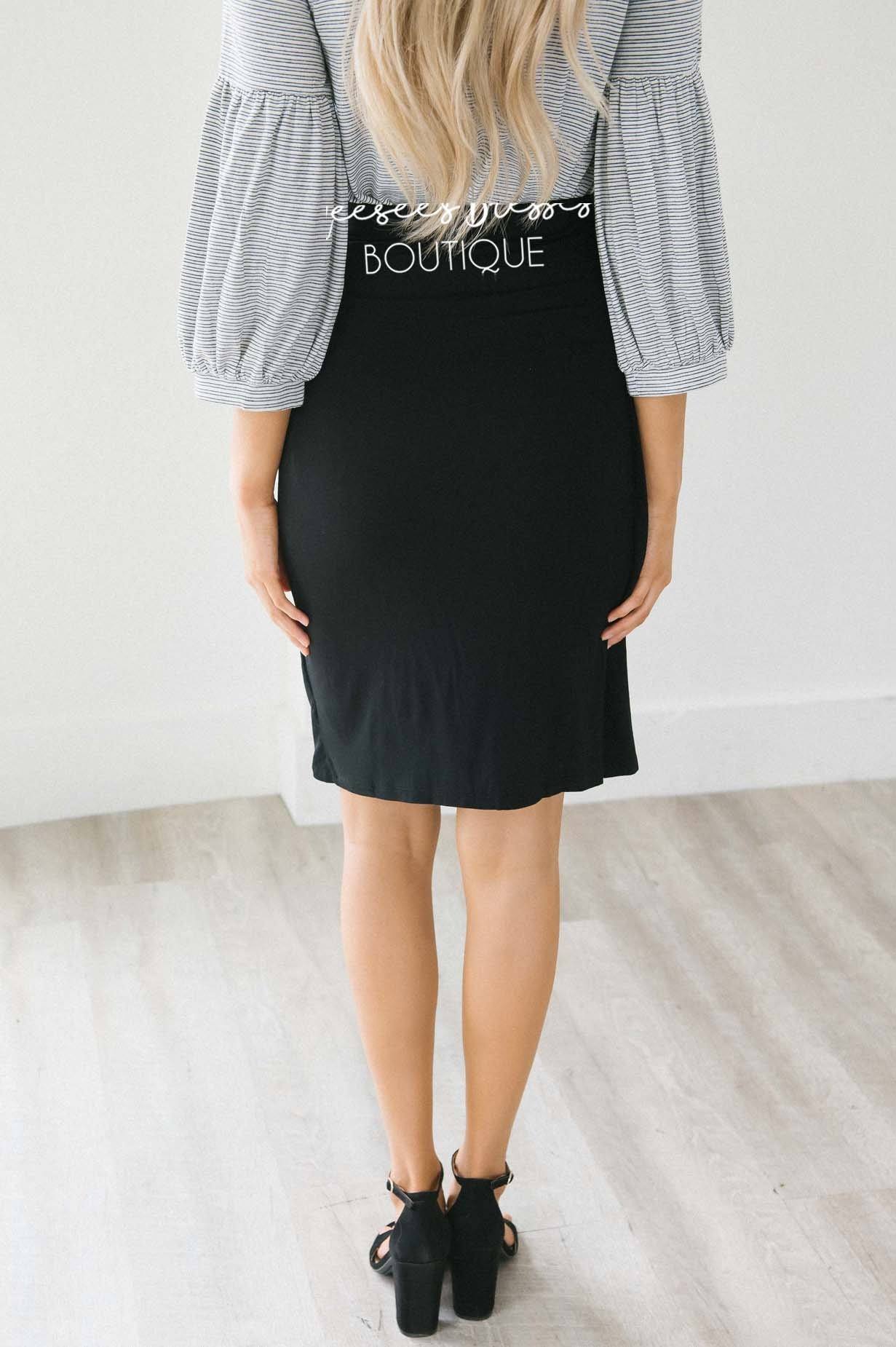 Black Twist Front Pencil Skirt Skirts vendor-unknown