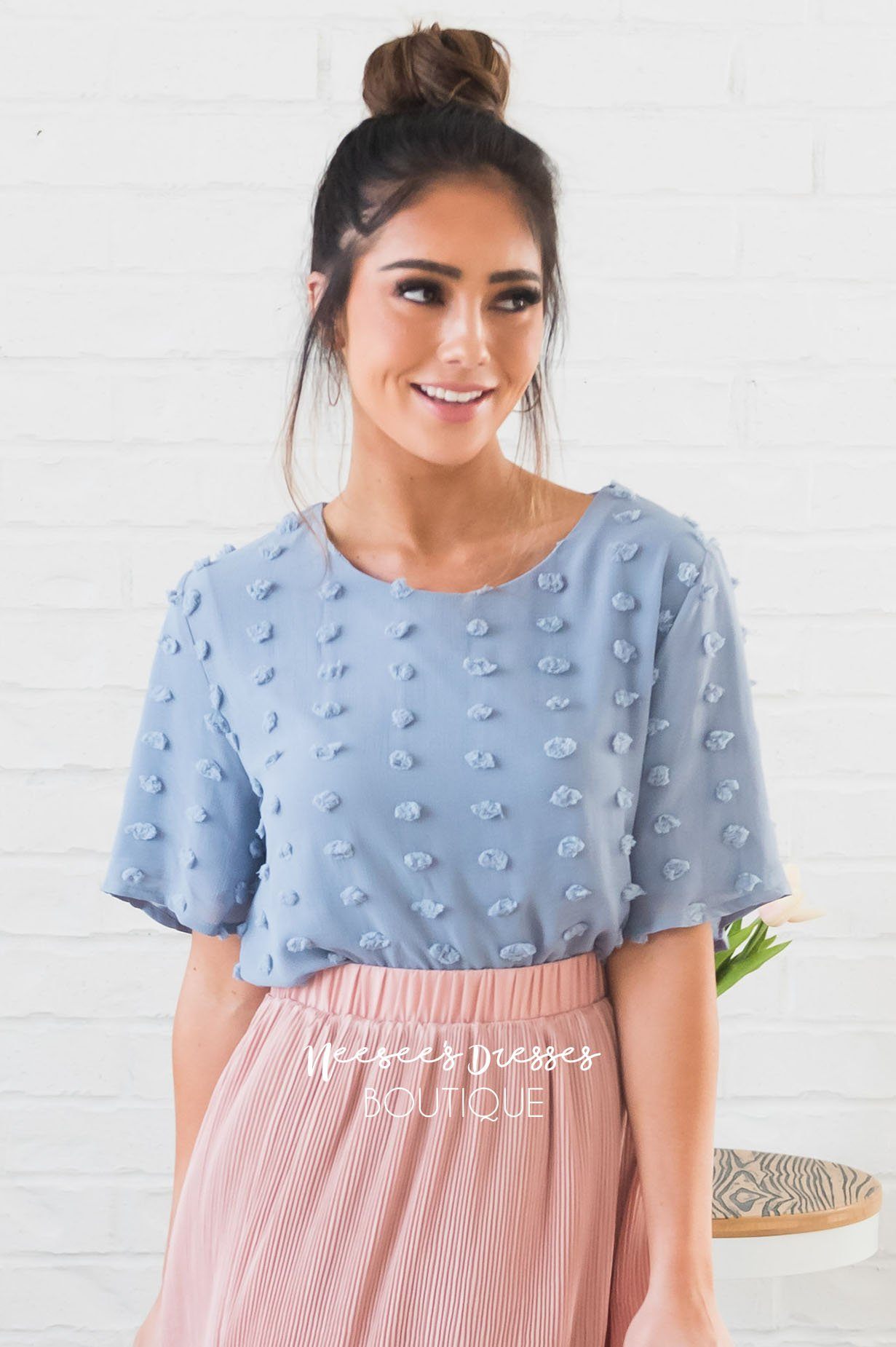 Stunning Swiss Dot Modest Blouse Tops vendor-unknown