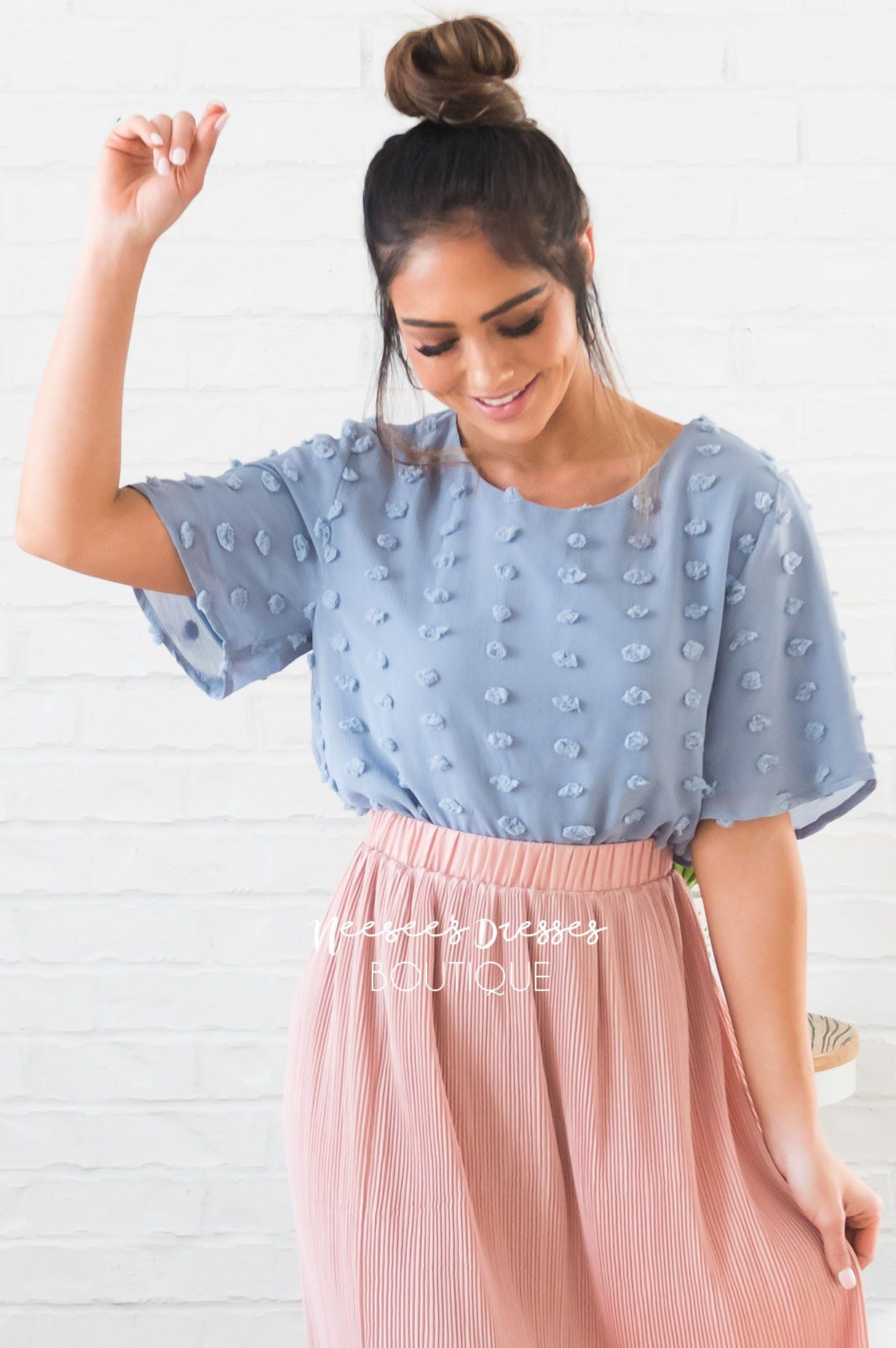 Stunning Swiss Dot Modest Blouse Tops vendor-unknown