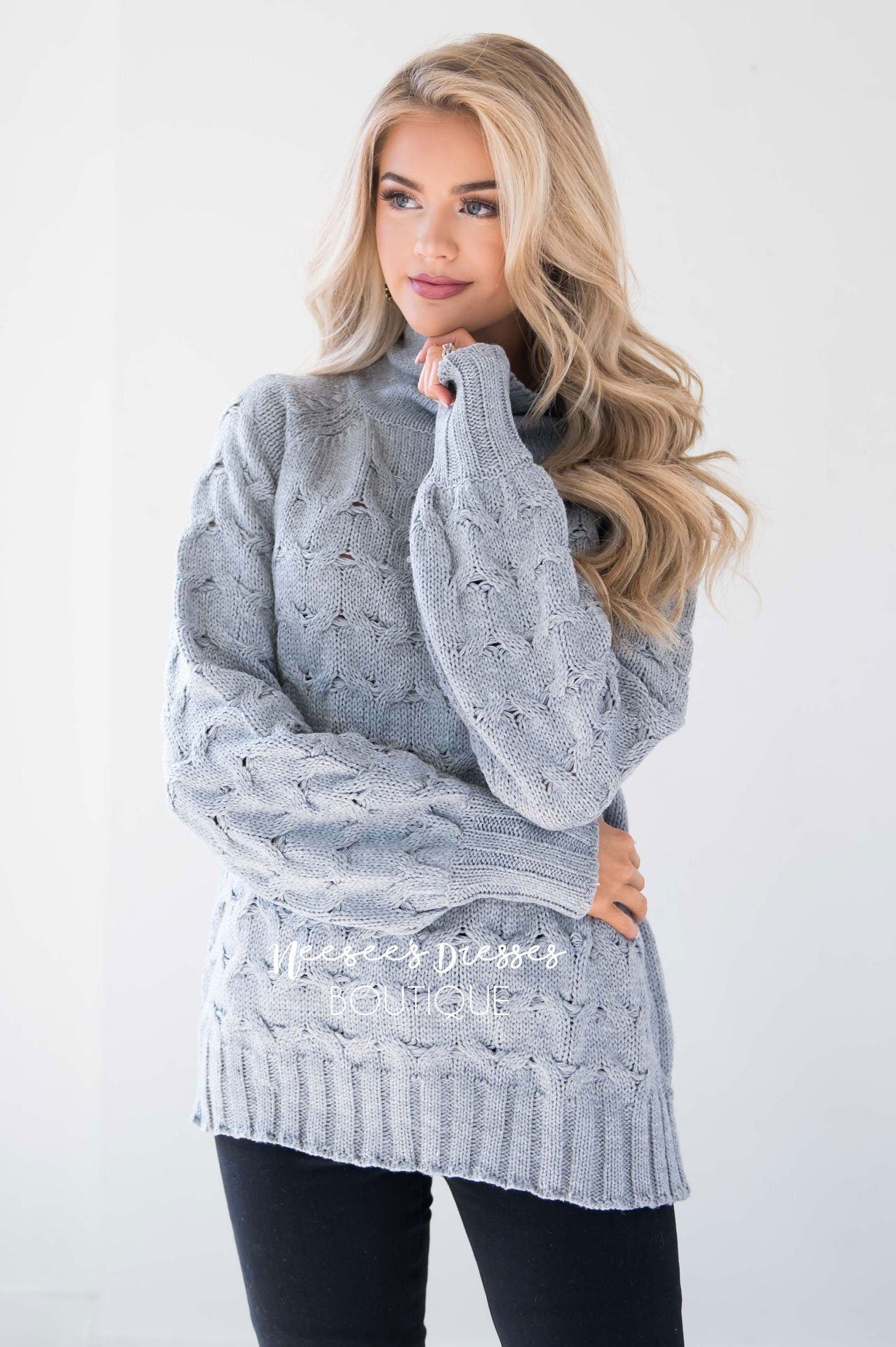 Ski Mountain Gray Chunky Sweater Tops vendor-unknown