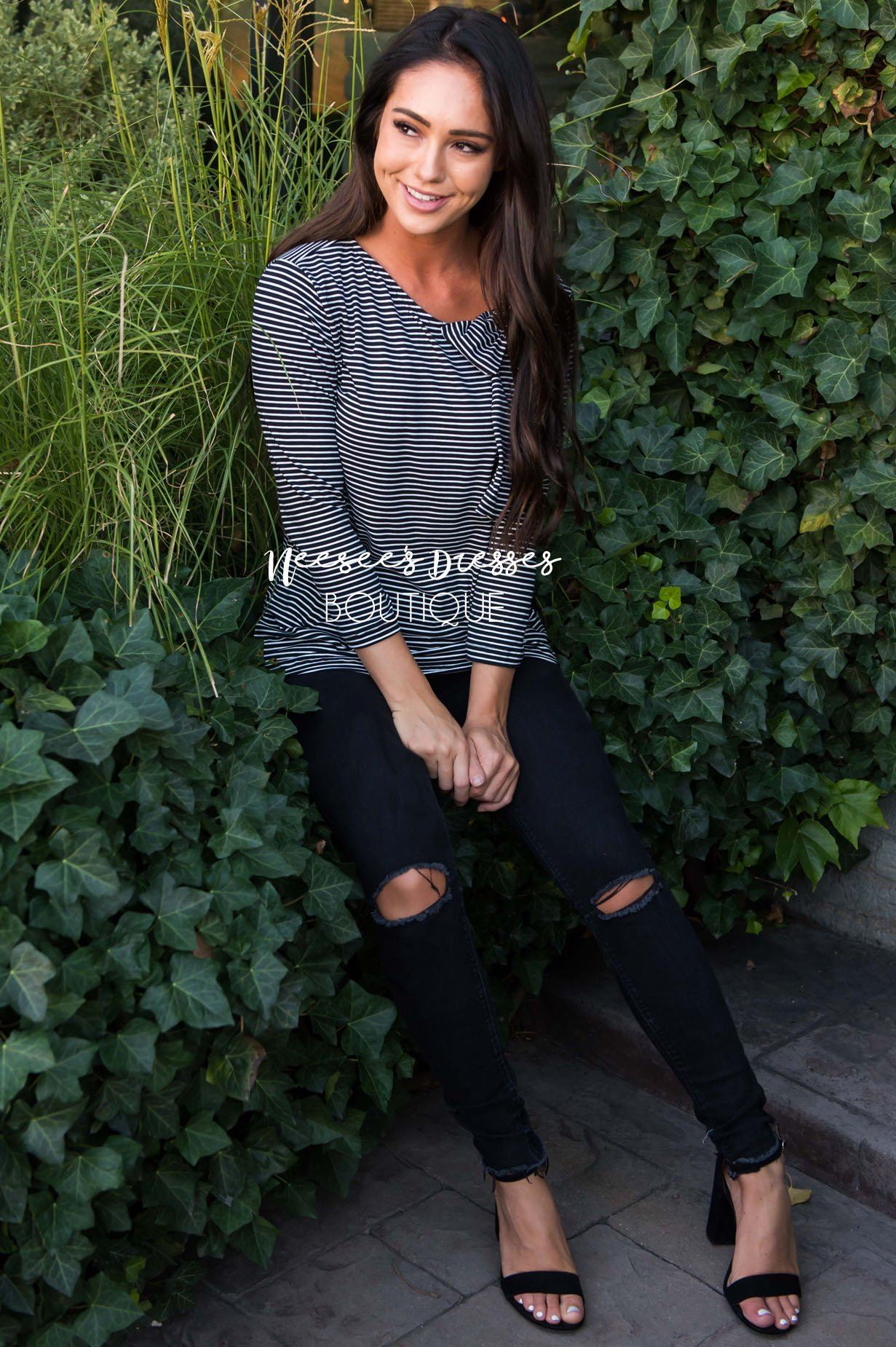 Take a Bow striped top Tops vendor-unknown