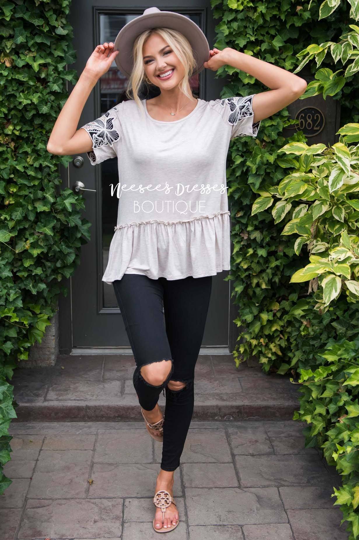 Be Courageous Crochet Sleeve Top Modest Dresses vendor-unknown