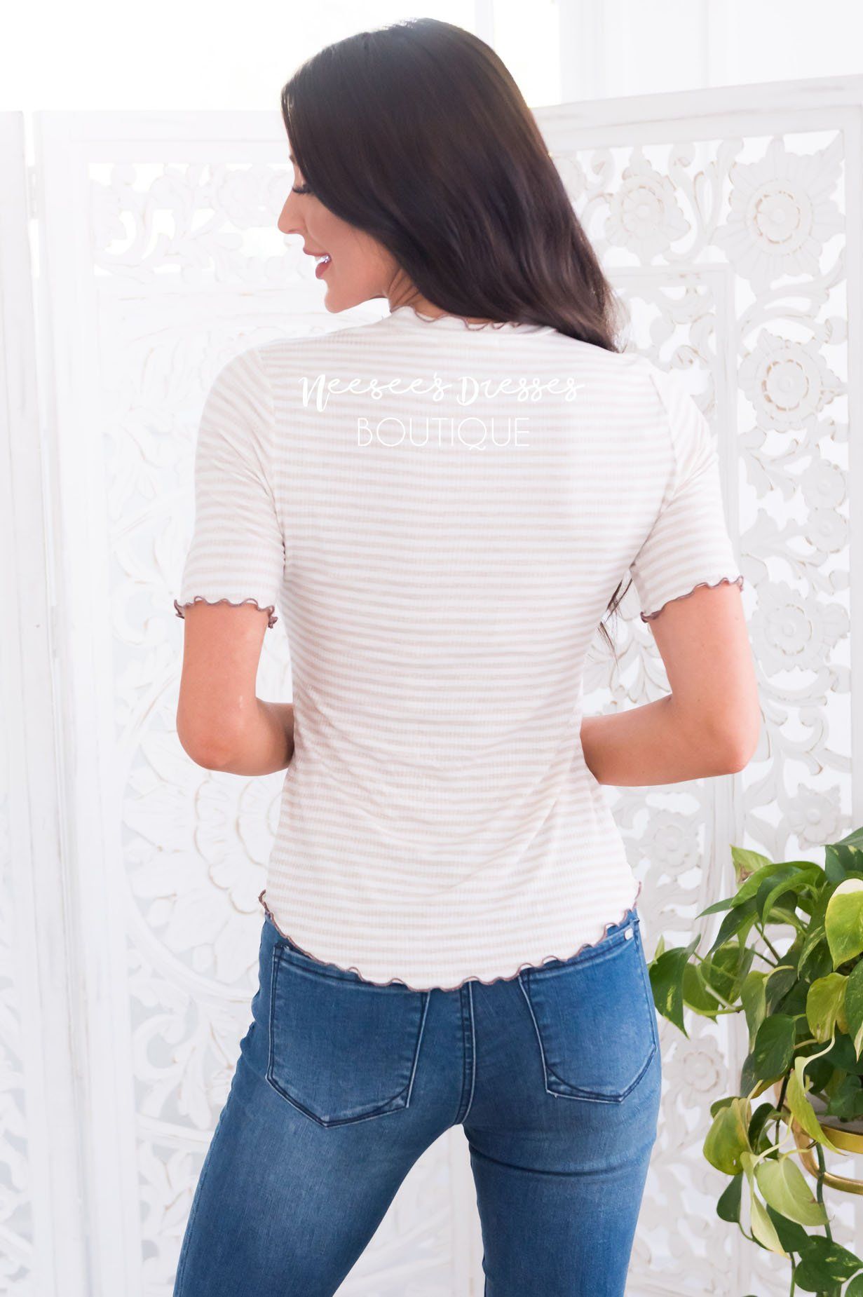 Pleasant Surprise Ribbed Modest Top Tops vendor-unknown