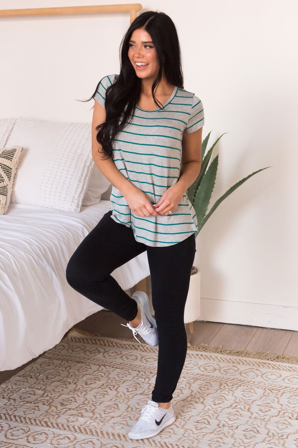 Casual Stripes Modest Tee NeeSee's Dresses