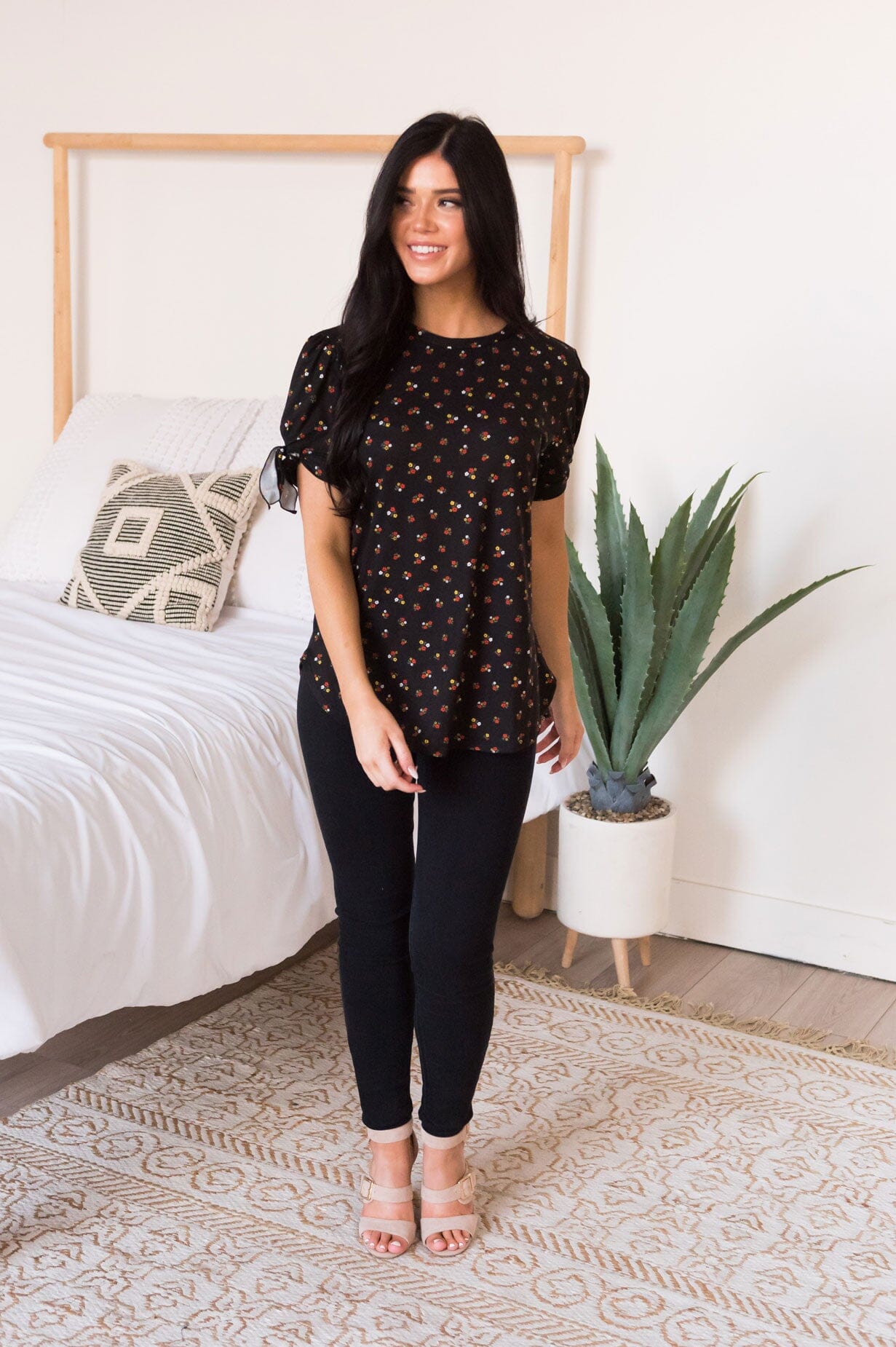 Ditsy Floral Tie Sleeve Modest Top NeeSee's Dresses