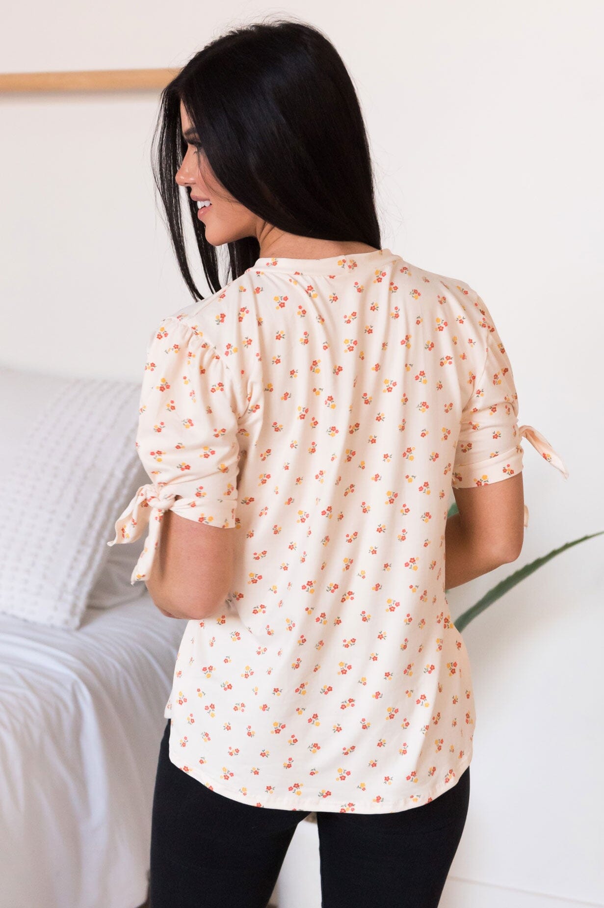 Ditsy Floral Tie Sleeve Modest Top NeeSee's Dresses