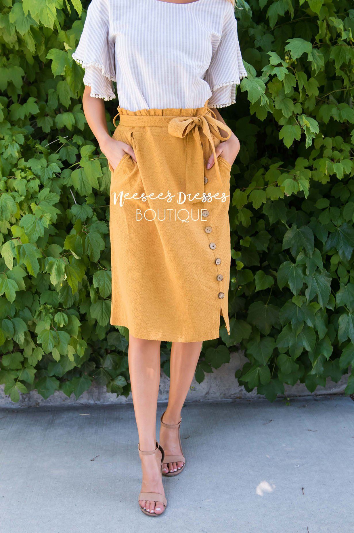Lets Meet For Brunch Button Skirt Modest Dresses vendor-unknown