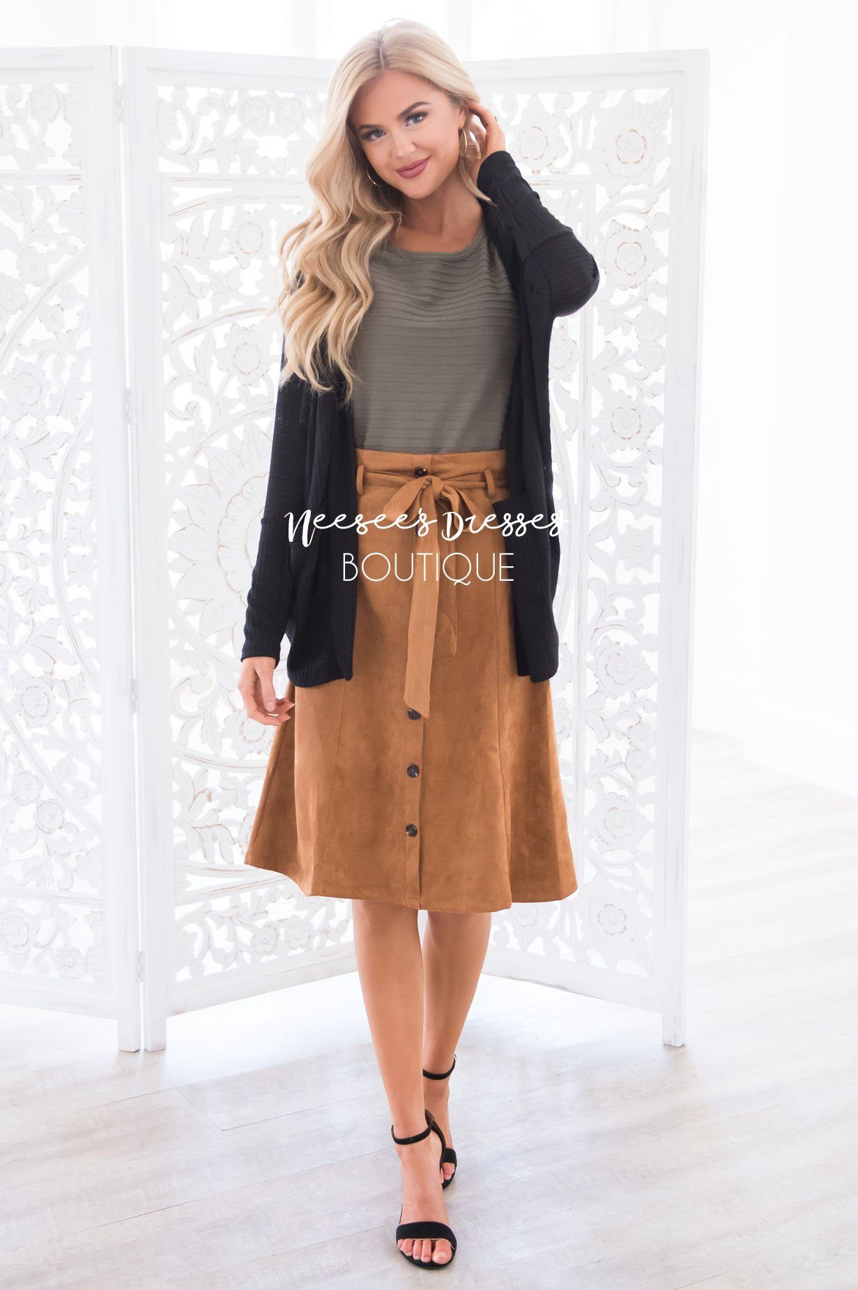 Trip to Tribeca Button Skirt Modest Dresses vendor-unknown