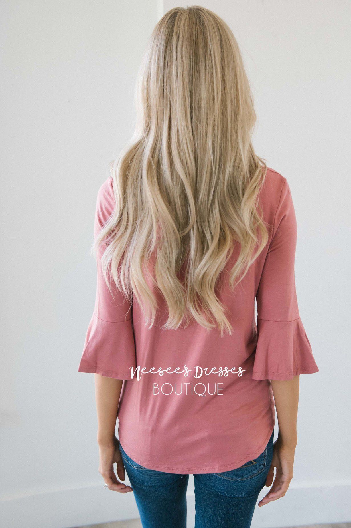 Twist Front Bell Sleeve Top Tops vendor-unknown