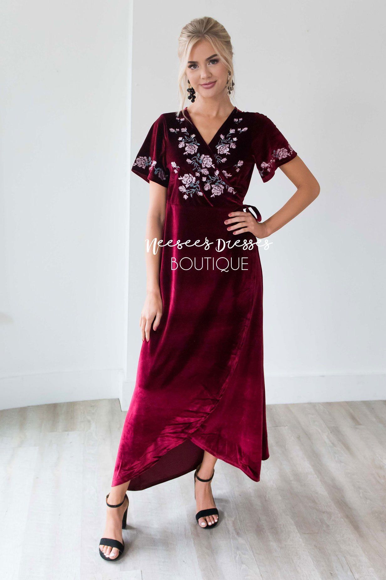 The Araceli Velvet Wrap Dress Modest Dresses vendor-unknown