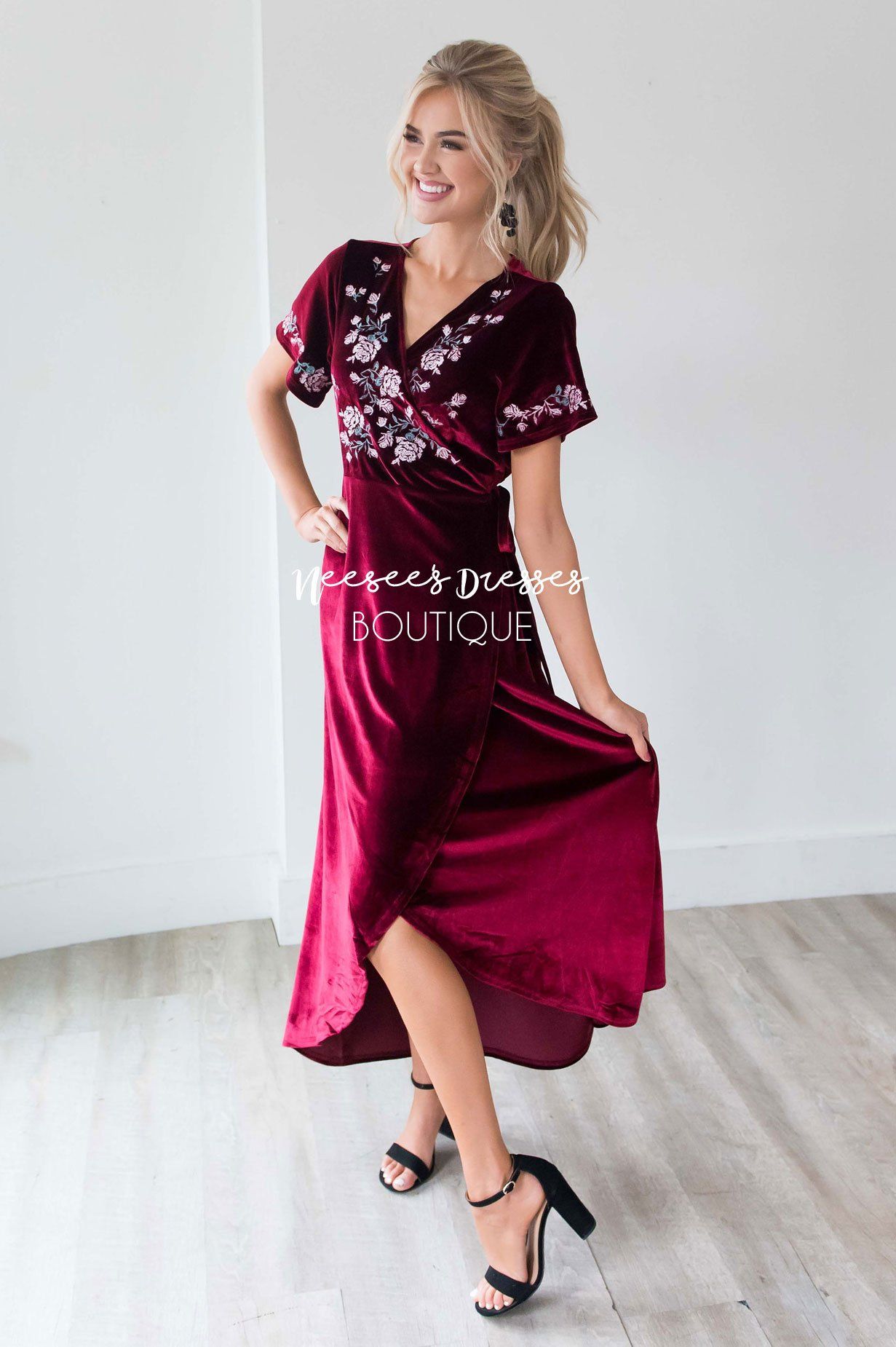 The Araceli Velvet Wrap Dress Modest Dresses vendor-unknown