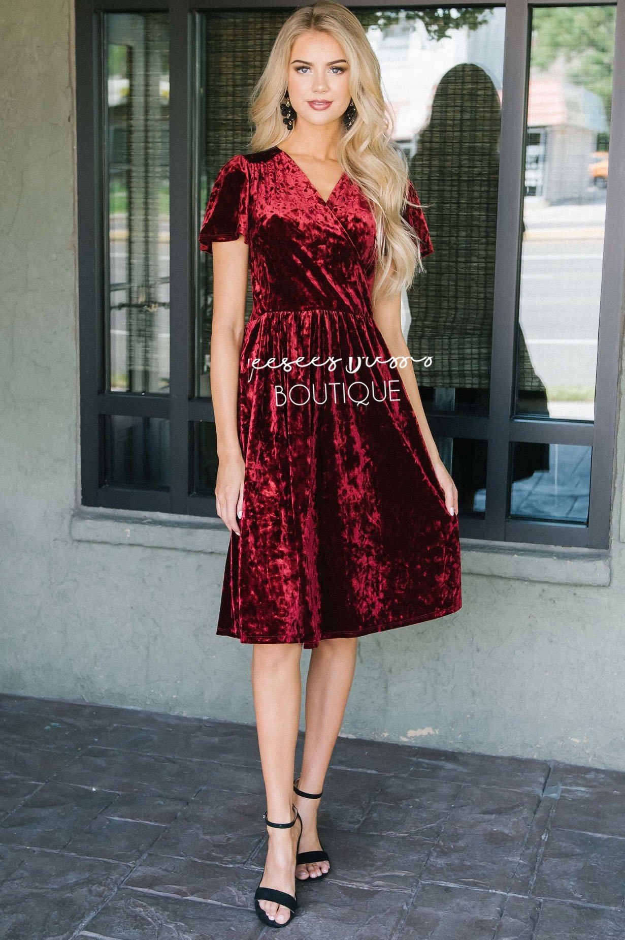 Red Velvet Holiday Dress Modest Bridesmaids Dress | Cute Modest Clothes |  Modest Dresses and Skirt for Church