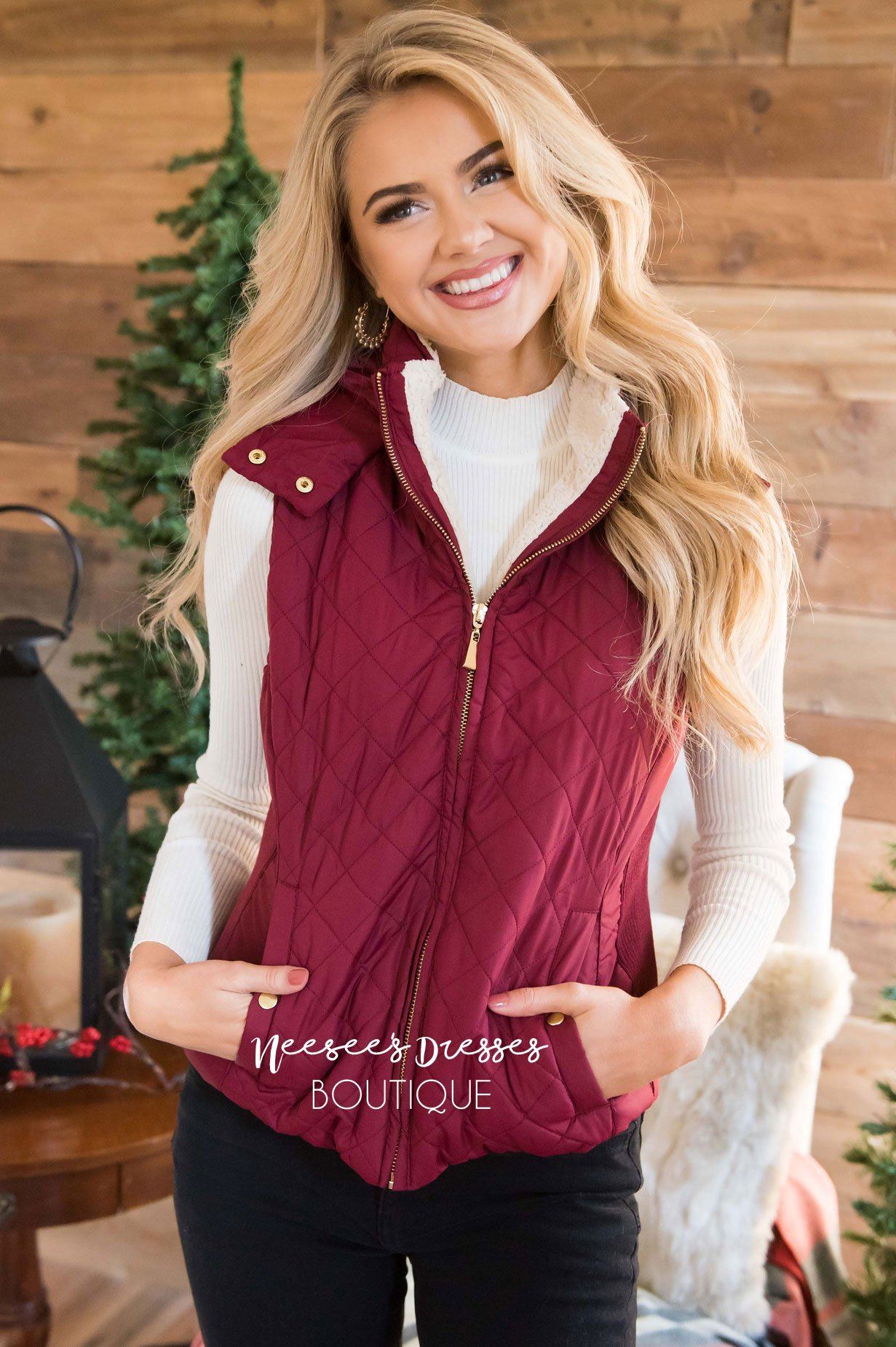 Fur Lined Quilted Vest Tops vendor-unknown
