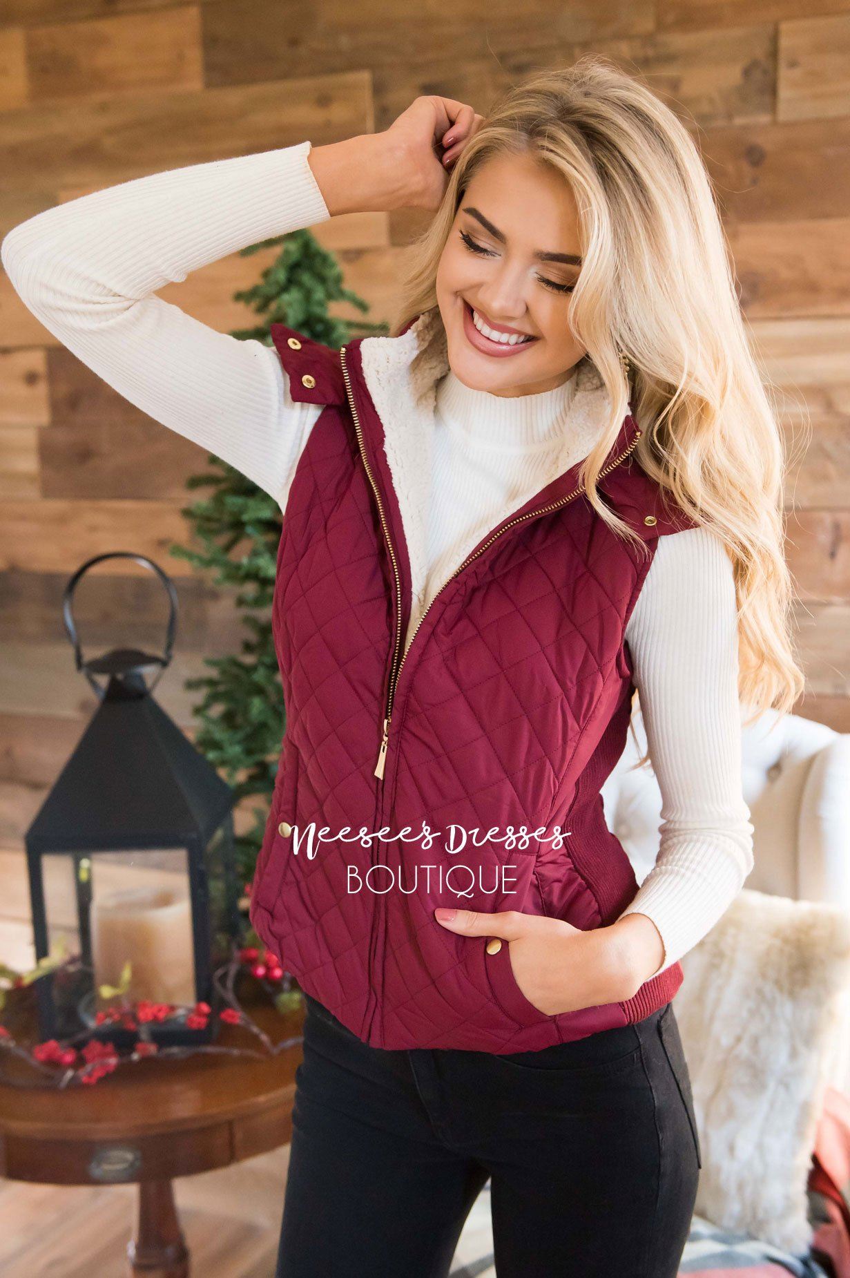 Fur Lined Quilted Vest Tops vendor-unknown