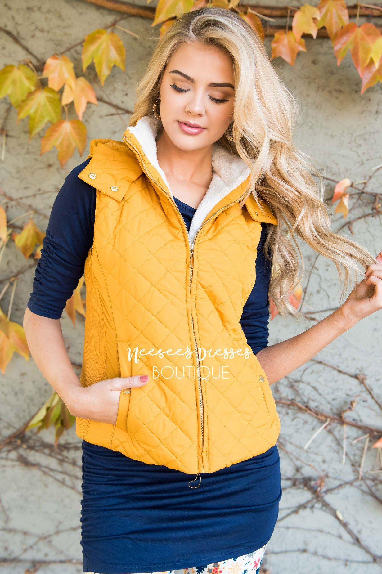 Fur Lined Quilted Vest Tops vendor-unknown