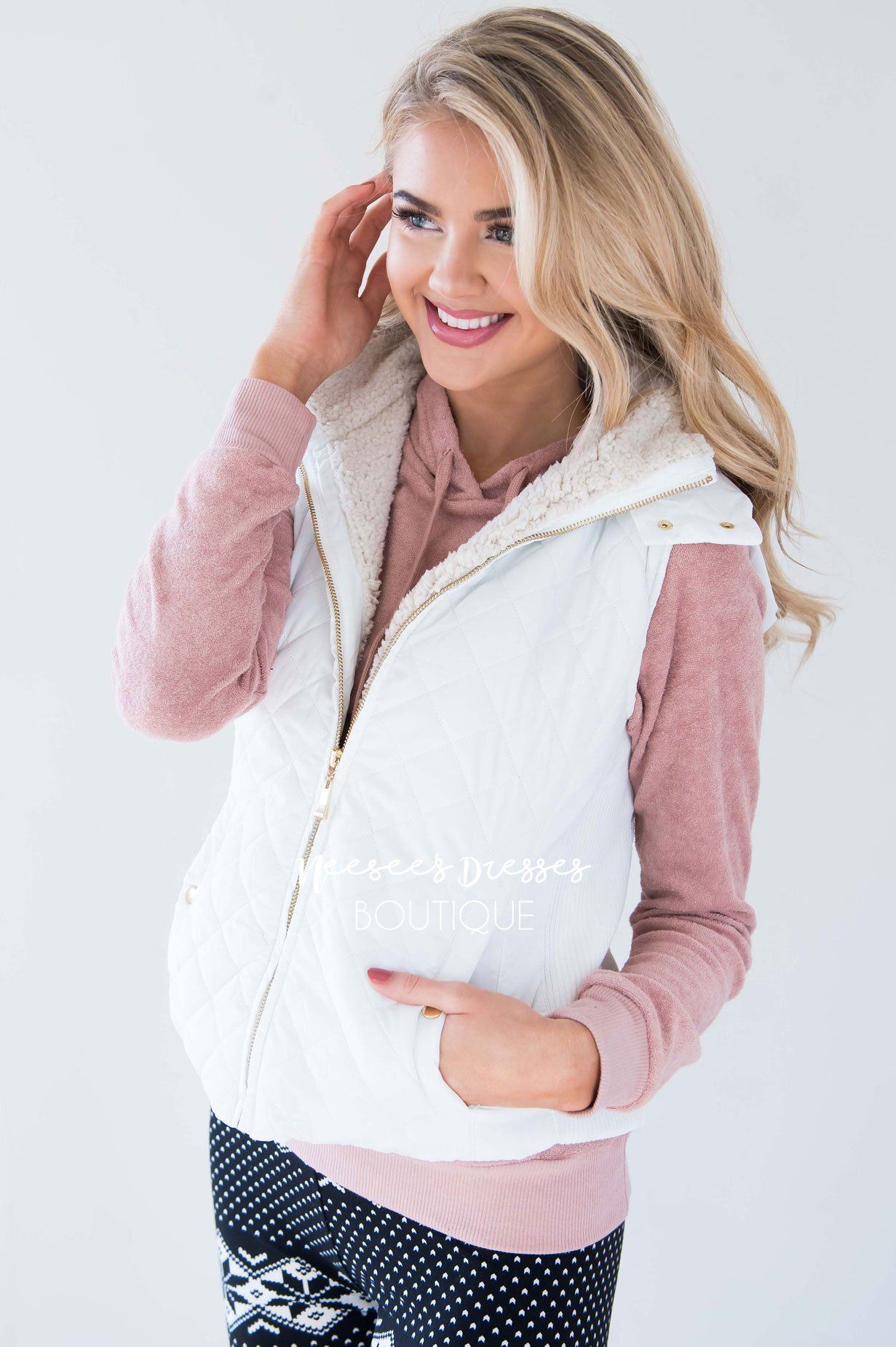 Fur Lined Quilted Vest Tops vendor-unknown
