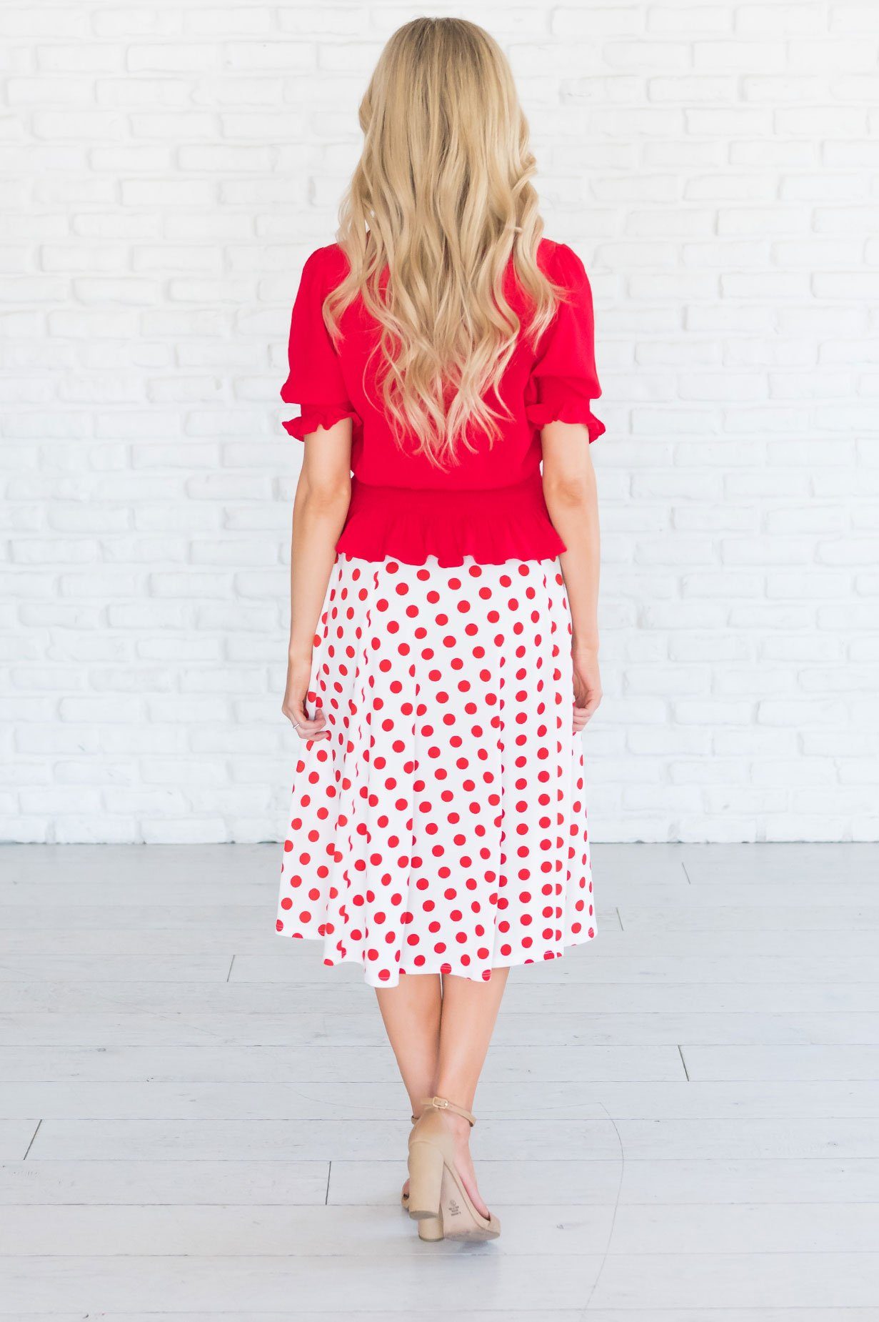 Twirling Dotted Modest Aline Skirt Skirts vendor-unknown