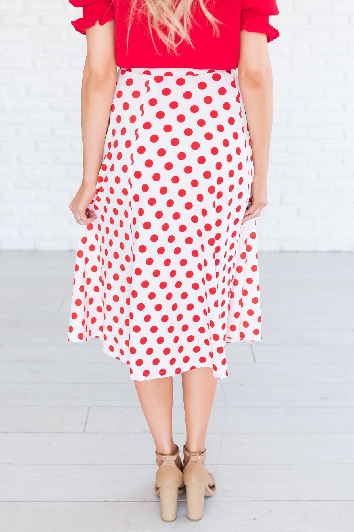 Twirling Dotted Modest Aline Skirt Skirts vendor-unknown