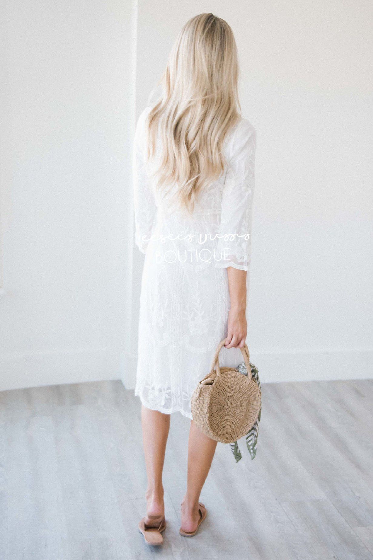 Day Dreamer Lace Dress in White Modest Dresses vendor-unknown