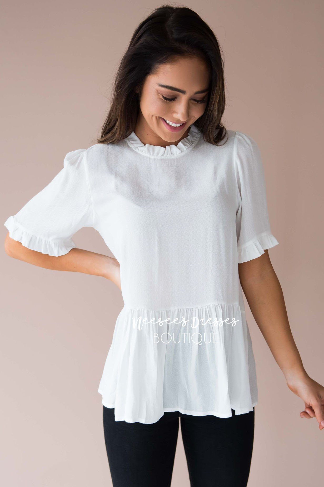 Enjoy It All Ruffle High Neck Top Modest Dresses vendor-unknown