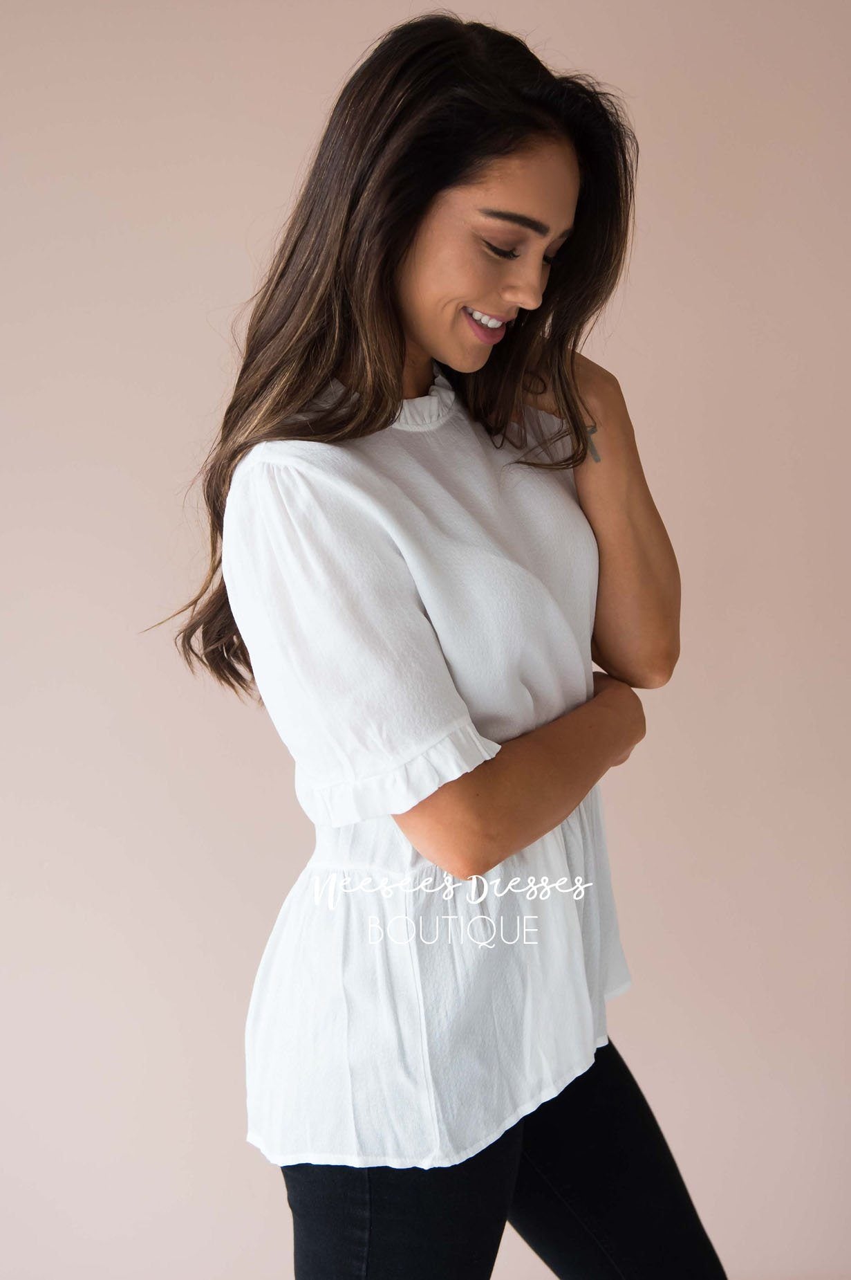 Enjoy It All Ruffle High Neck Top Modest Dresses vendor-unknown