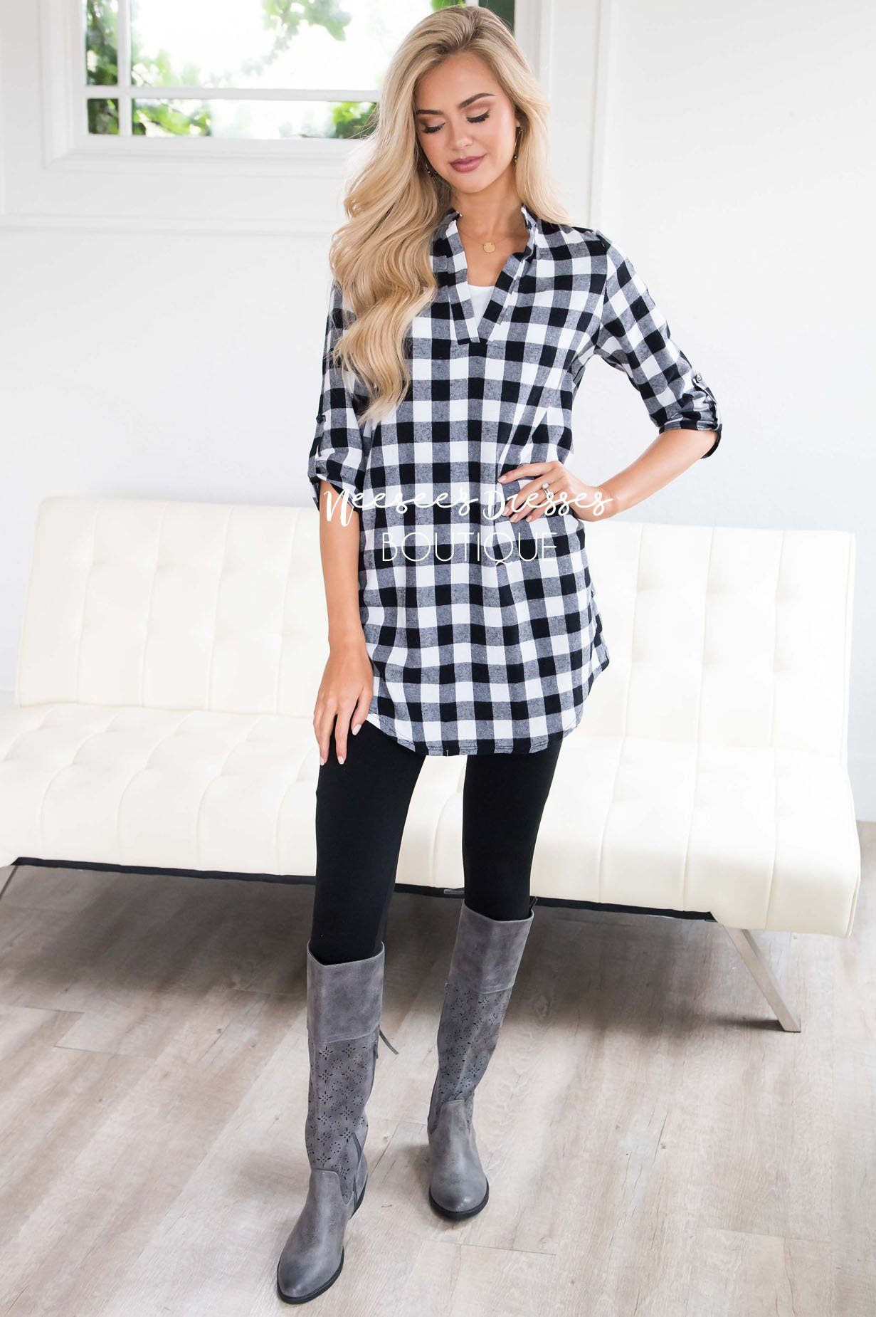 Cute in Plaid Flannel Tunic Tops vendor-unknown