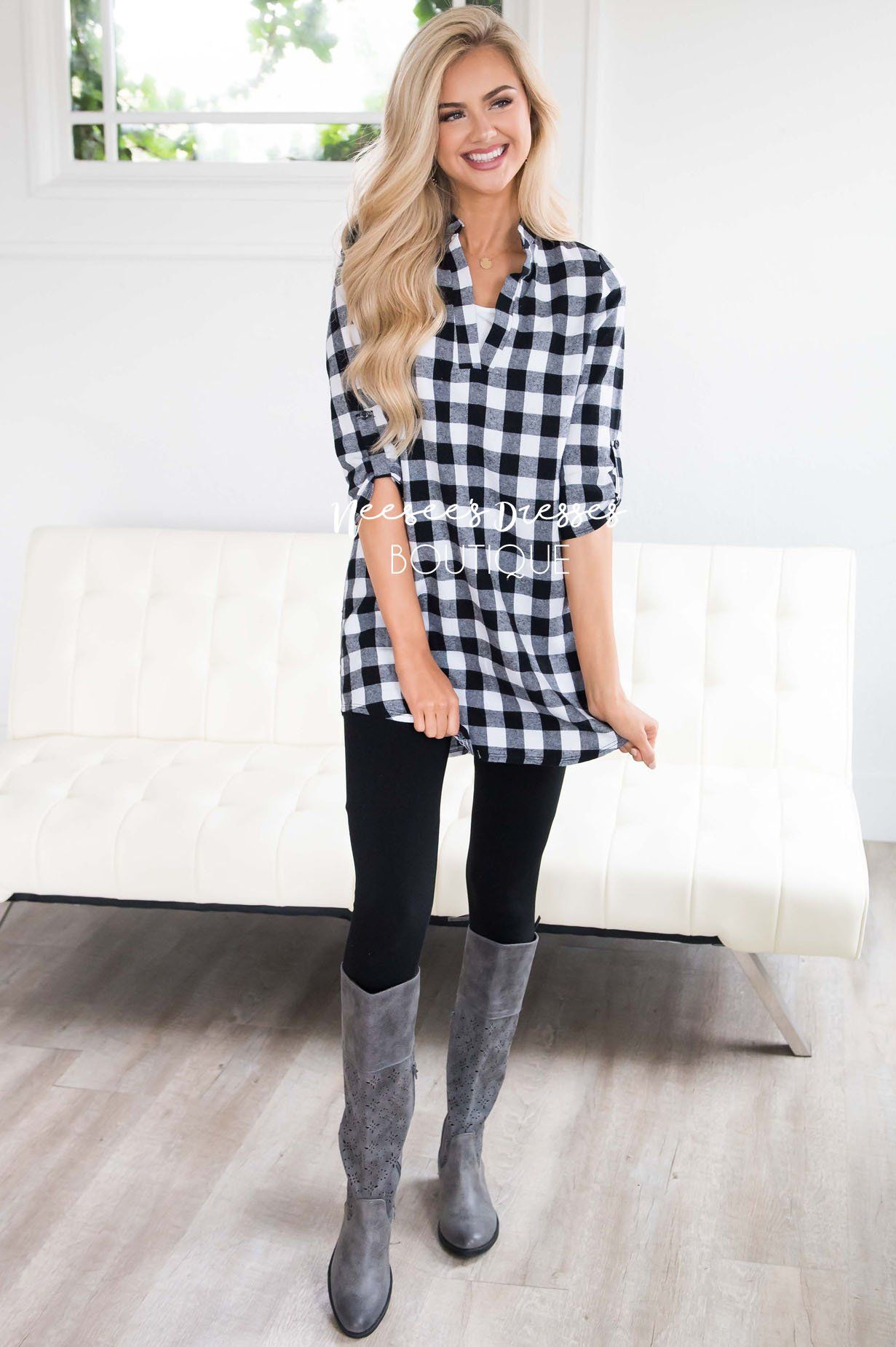 Cute in Plaid Flannel Tunic Tops vendor-unknown
