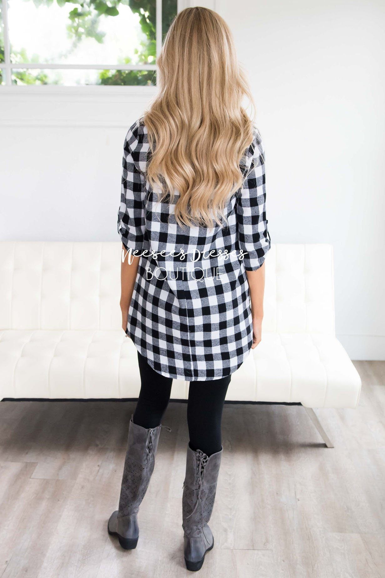 Cute in Plaid Flannel Tunic Tops vendor-unknown